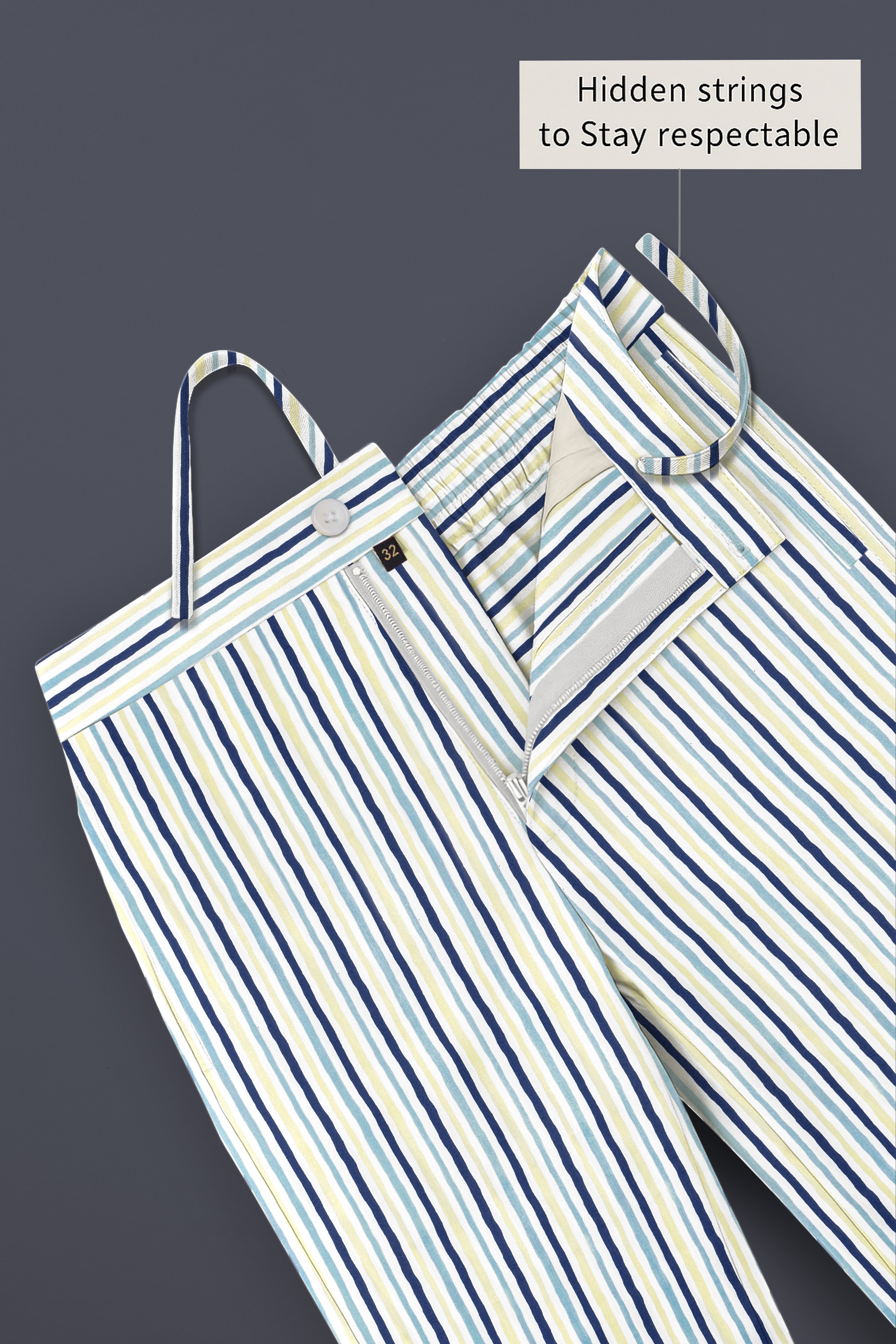 Whisora-Bright White And Astronaut Blue Striped Subtle Sheen Super Soft Premium Cotton Lounge Pant