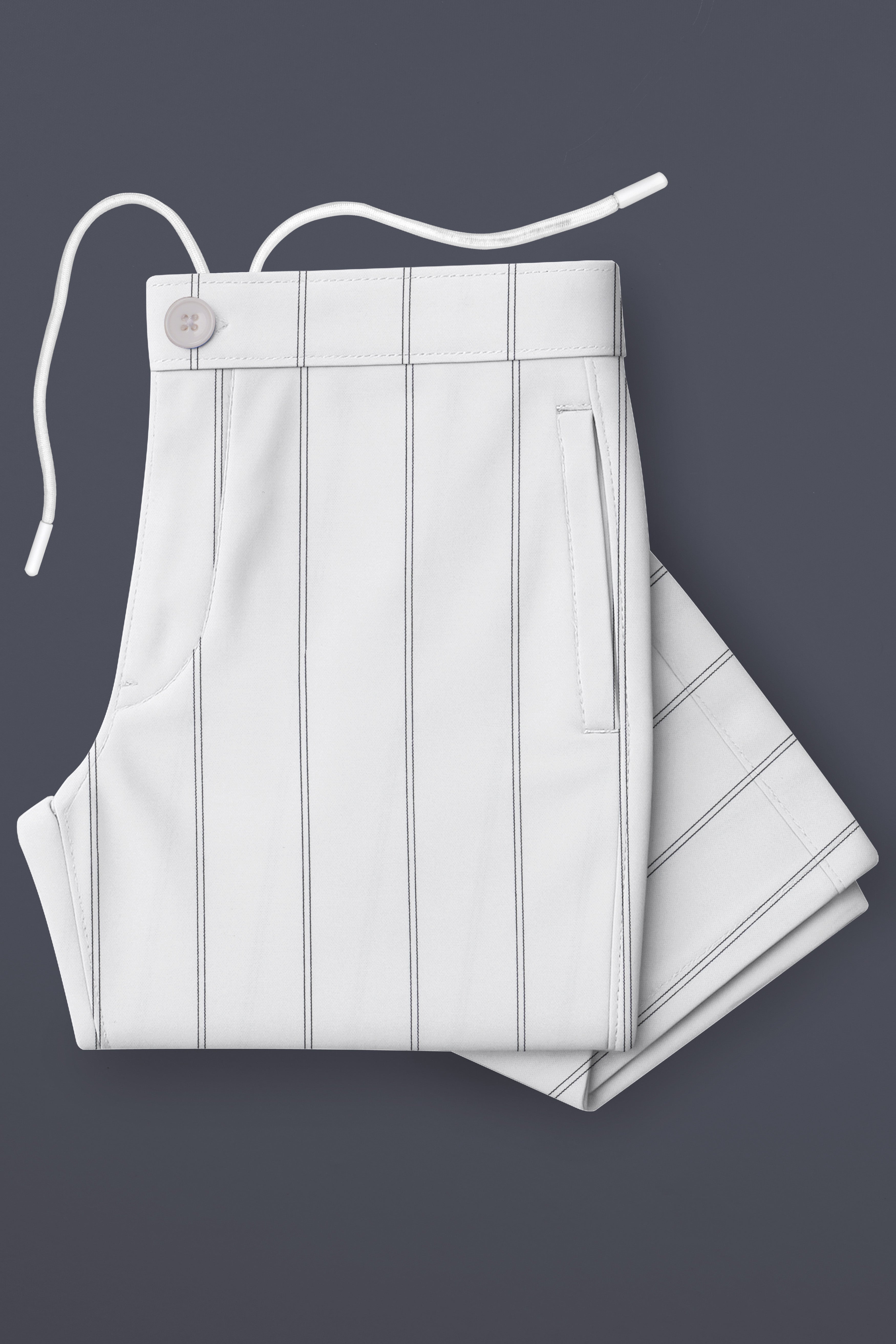 Striona-Bright White Striped Oxford Premium Cotton Lounge Pant
