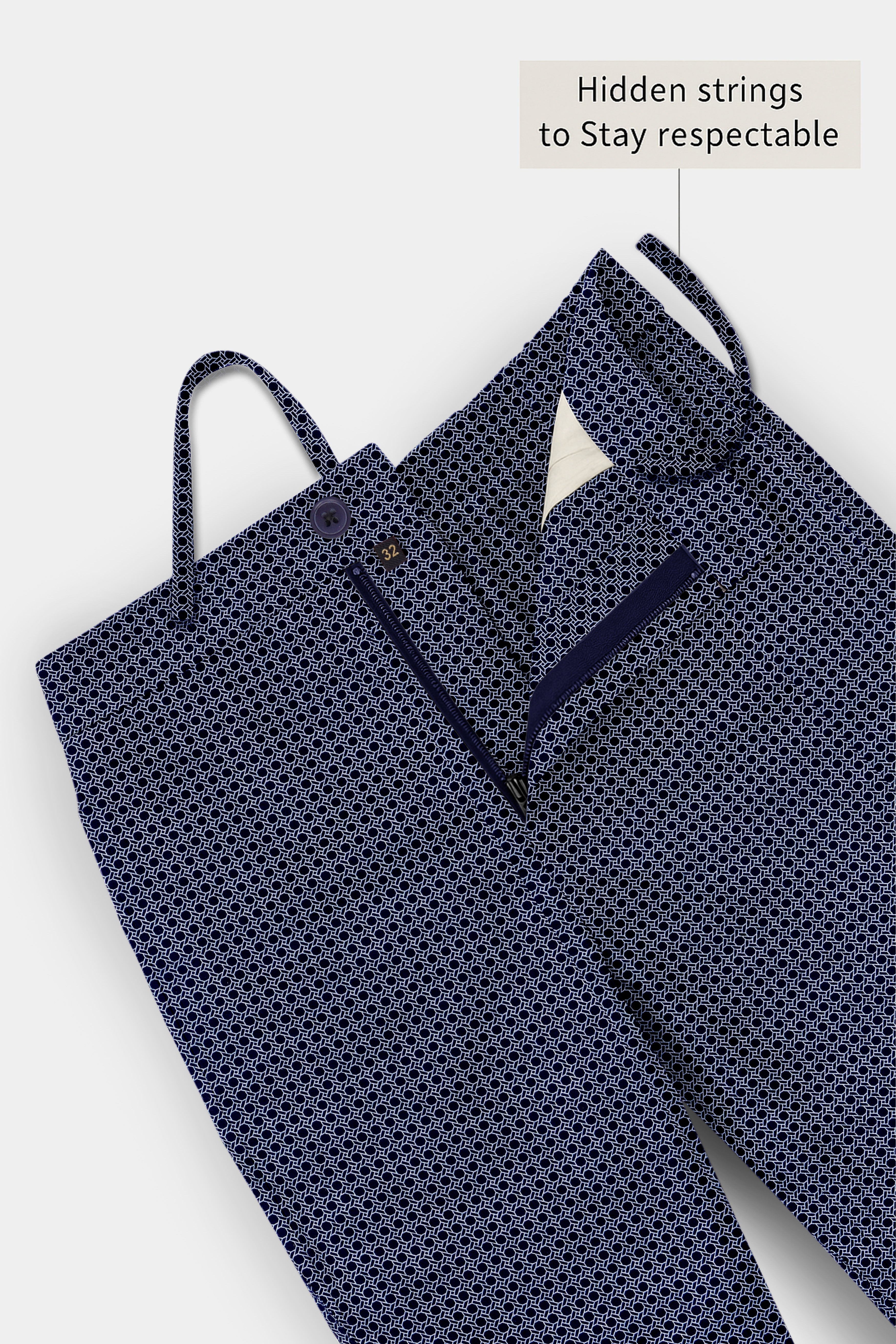 Cirvara-Ebony Blue Geometric Dot Printed Poplin Giza Cotton Lounge Pant