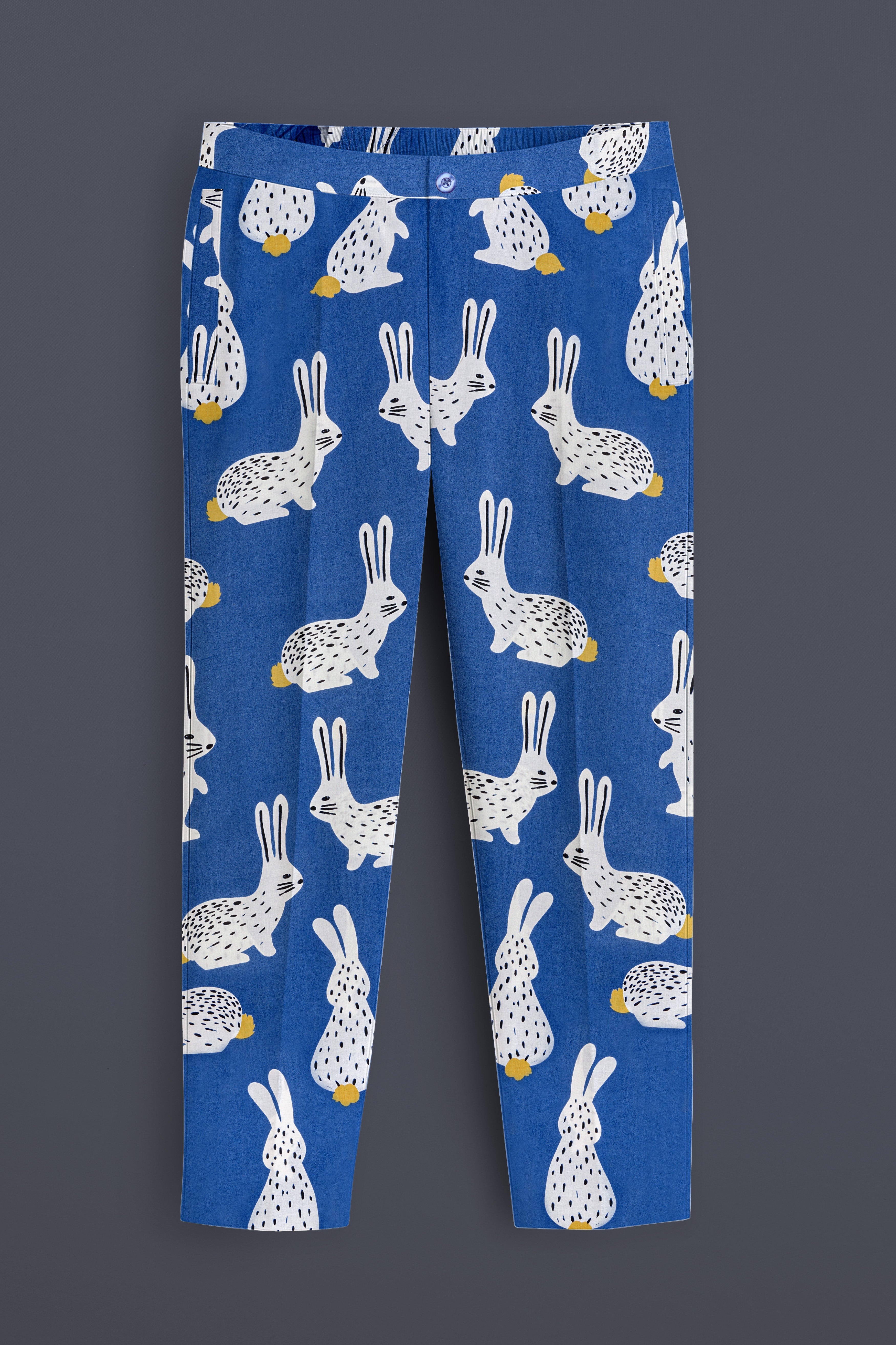 Lapiora-Tory Blue Rabbit Printed Poplin Giza Cotton Lounge Pant