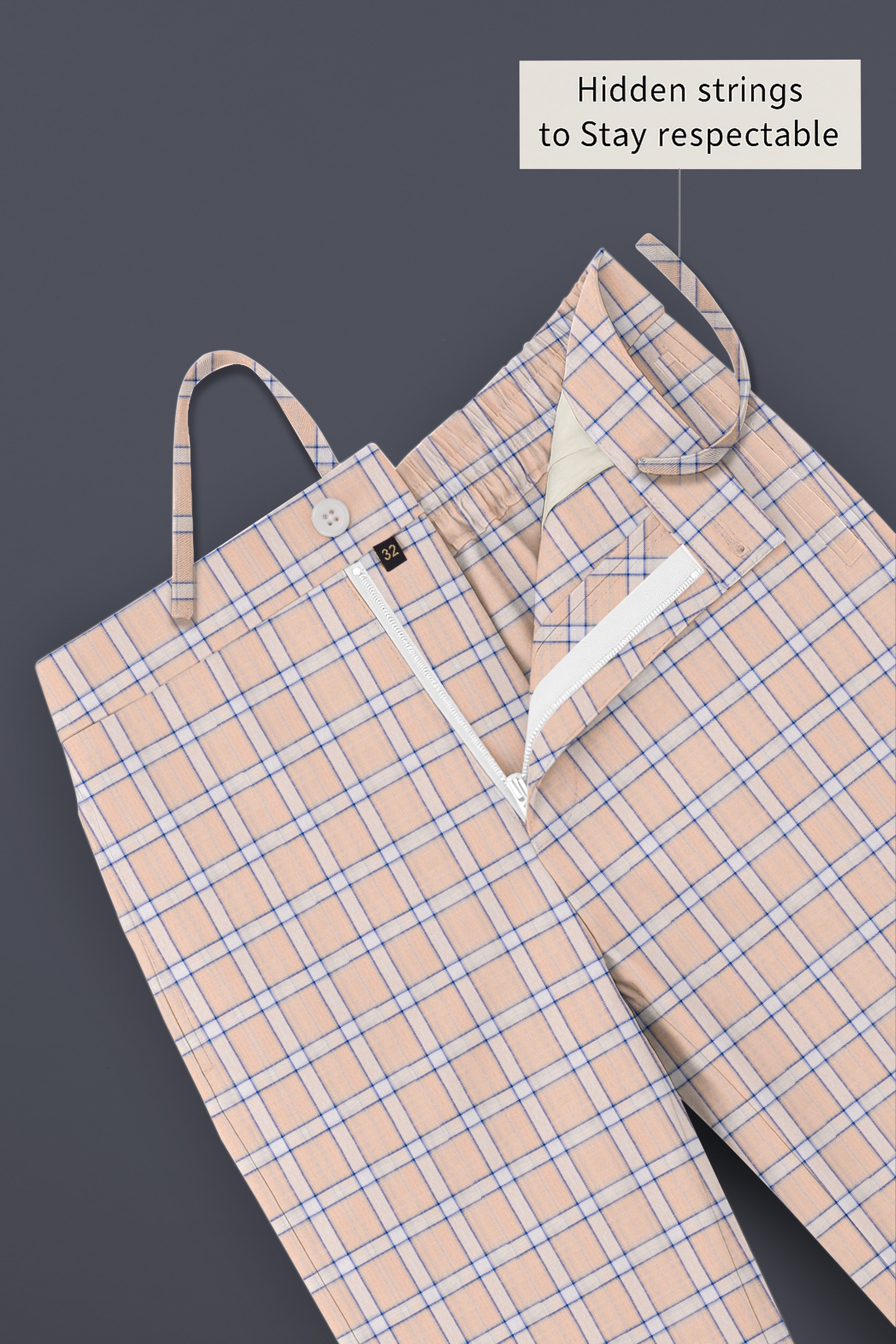 Plaivora-Pavlova Peach Plaid Luxurious Linen Lounge Pant