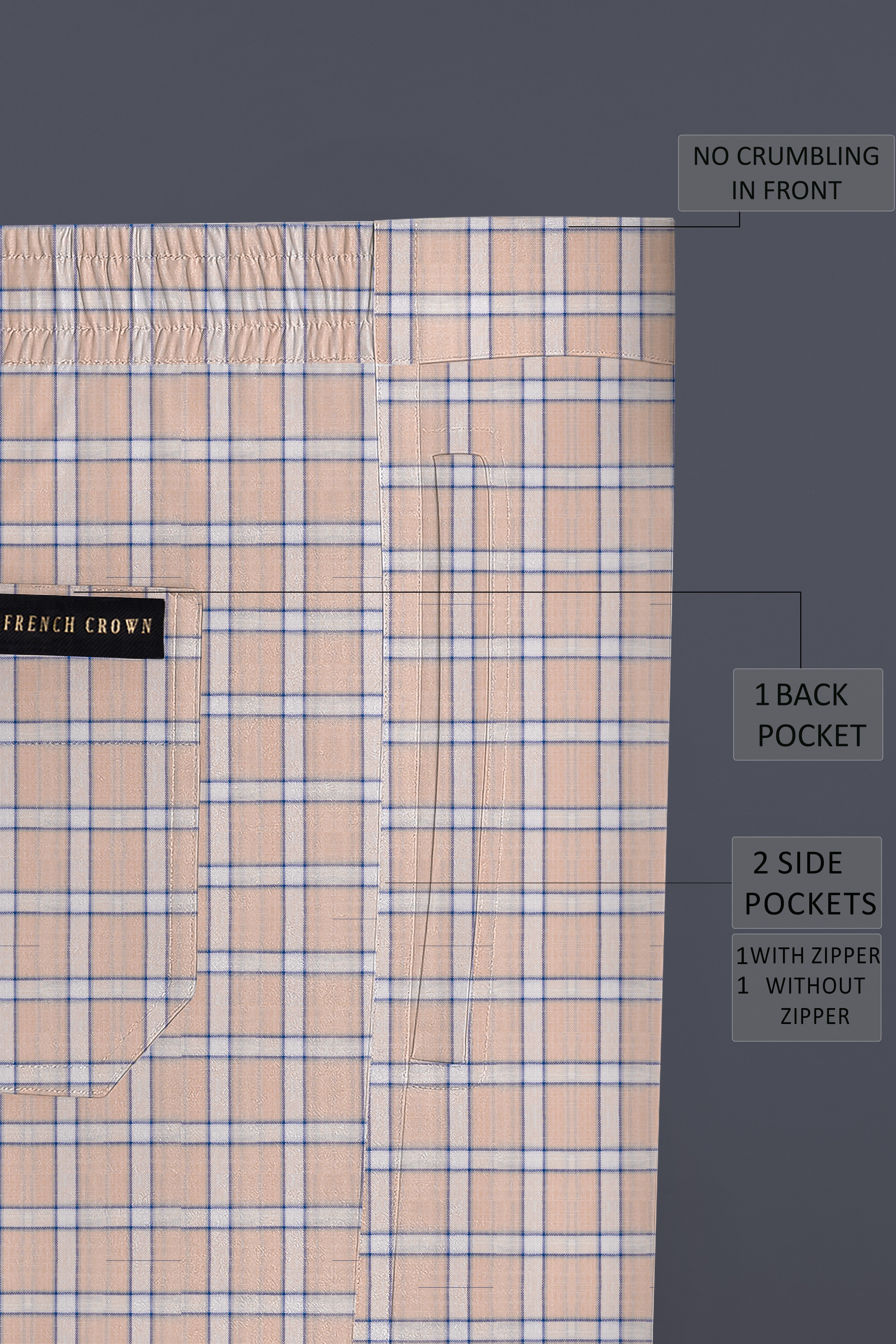 Plaivora-Pavlova Peach Plaid Luxurious Linen Lounge Pant