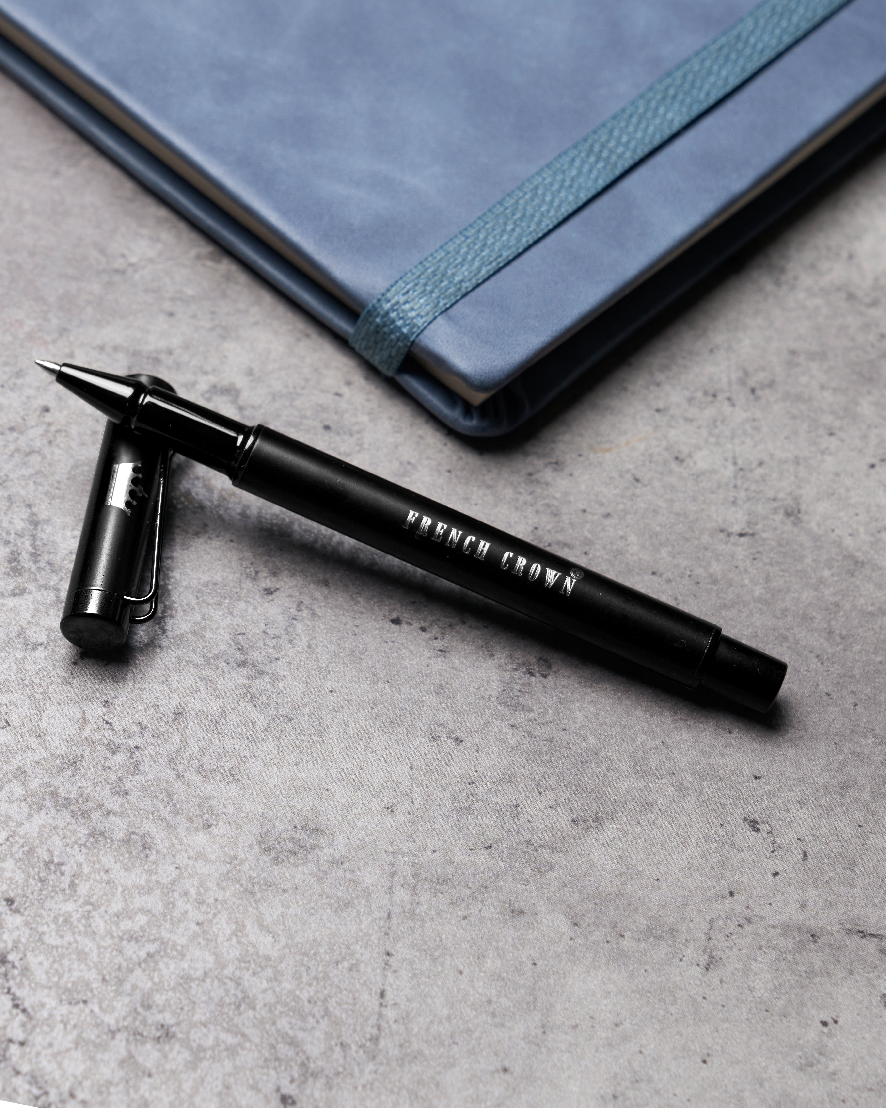 Glossy Jade Black with Gray Detailed Roller Pen P028