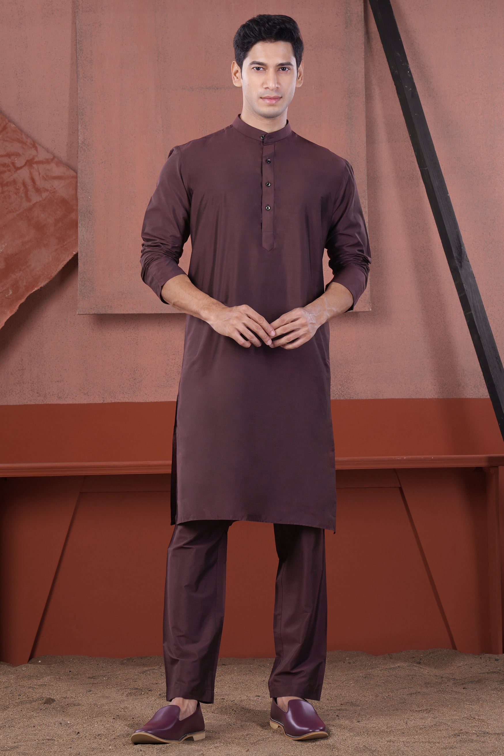 Kalamata Maroon Subtle Sheen Viscose Pajama F-8943