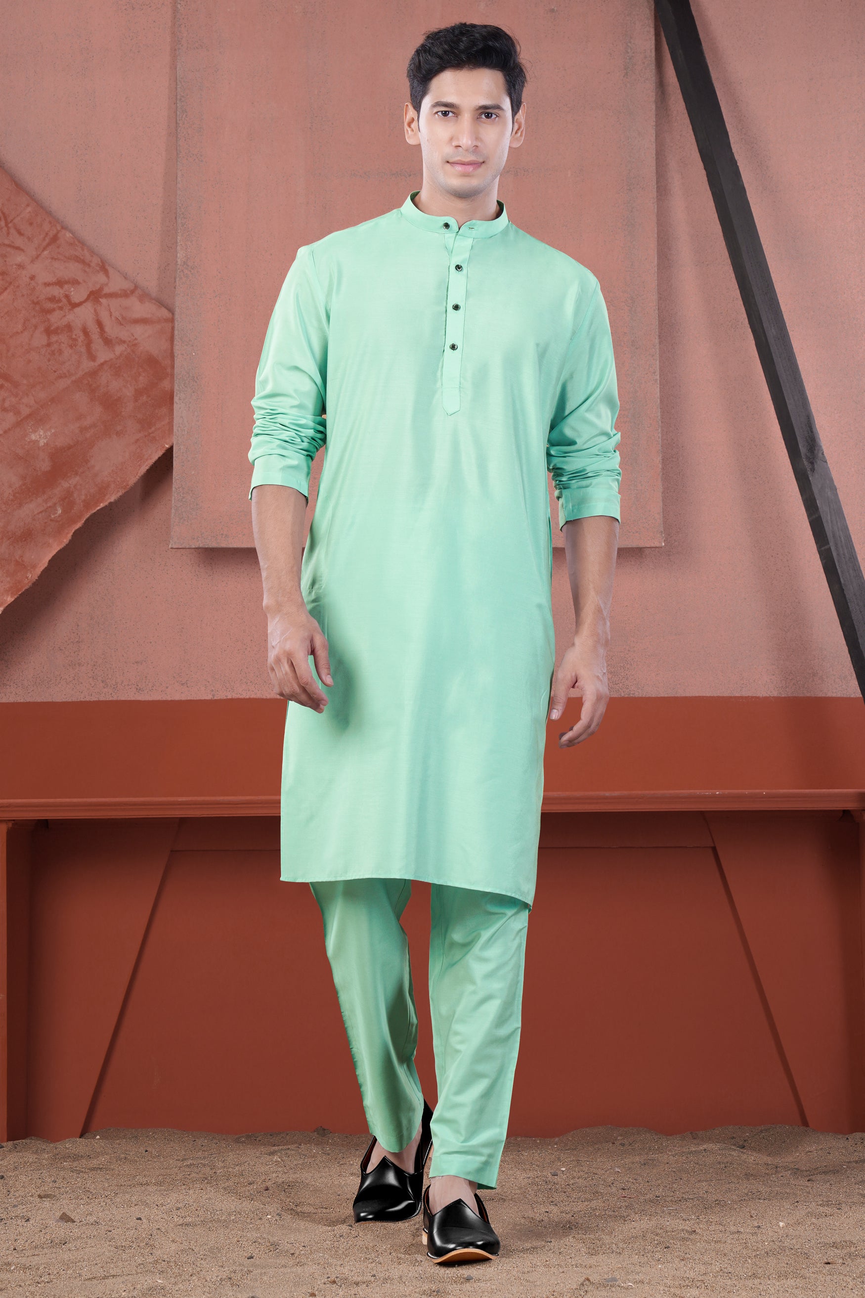 Jagged Green Subtle Sheen Viscose Pajama F-8922