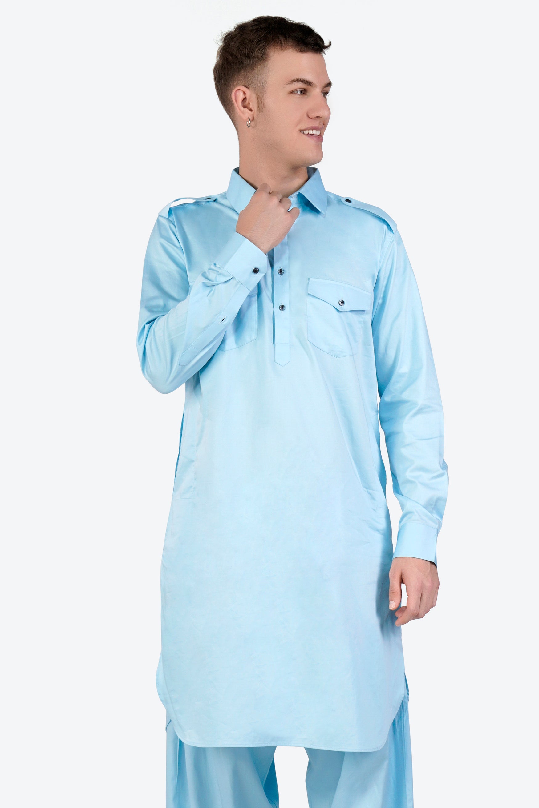 Turquoise Blue Subtle Sheen Super Soft Premium Cotton Pathani