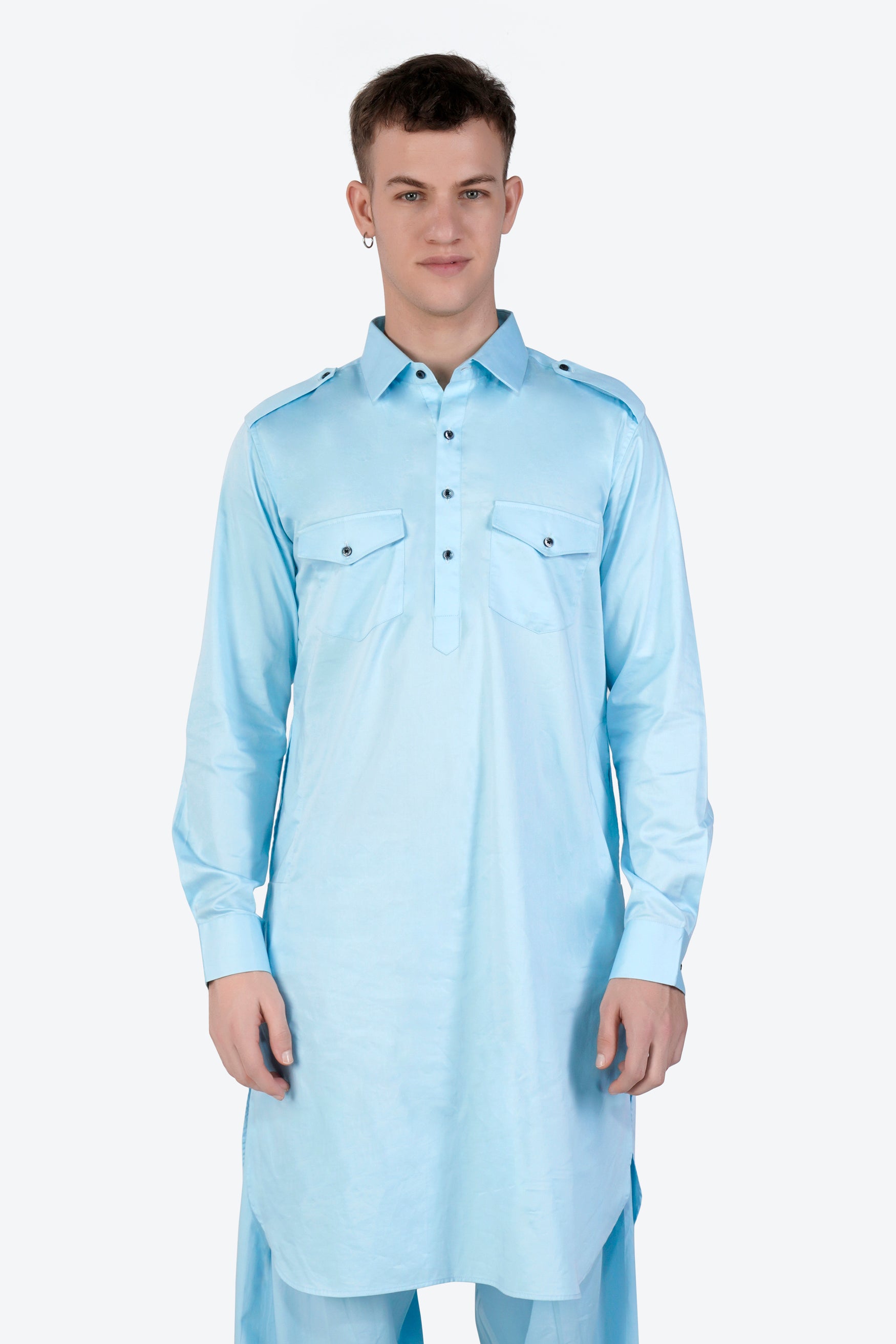 Turquoise Blue Subtle Sheen Super Soft Premium Cotton Pathani