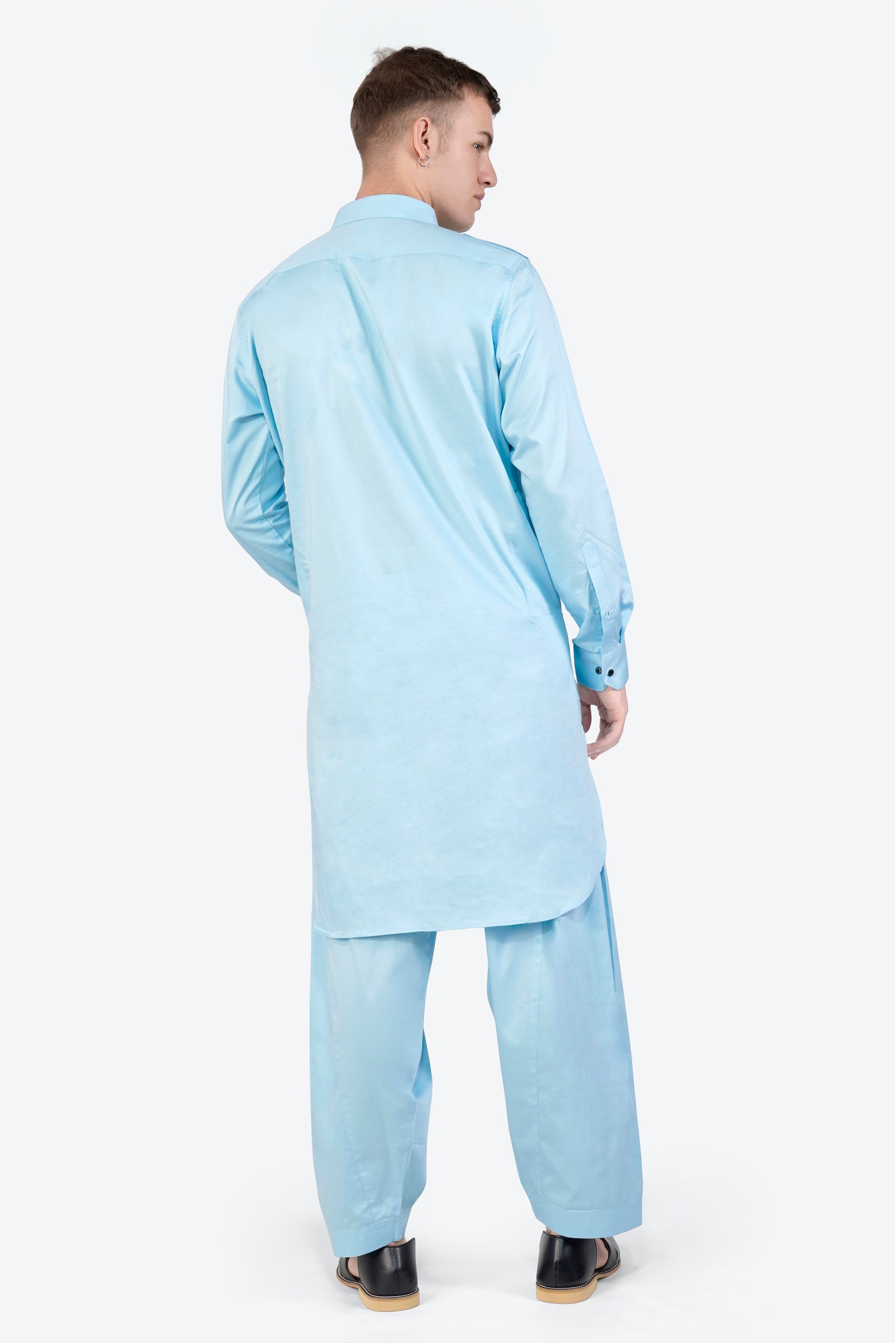 Turquoise Blue Subtle Sheen Super Soft Premium Cotton Pathani