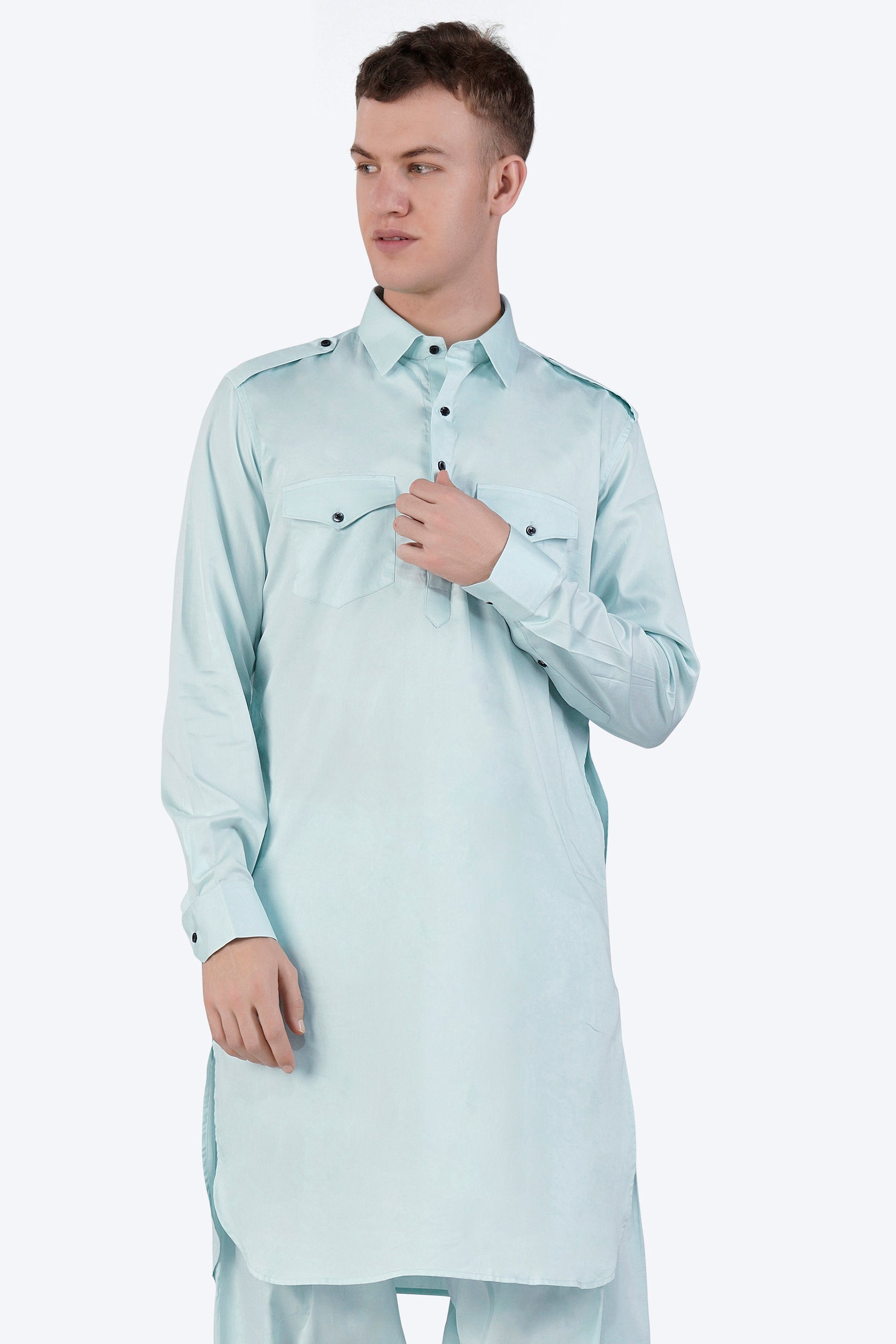 Mercury Blue Subtle Sheen Super Soft Premium Cotton Pathani