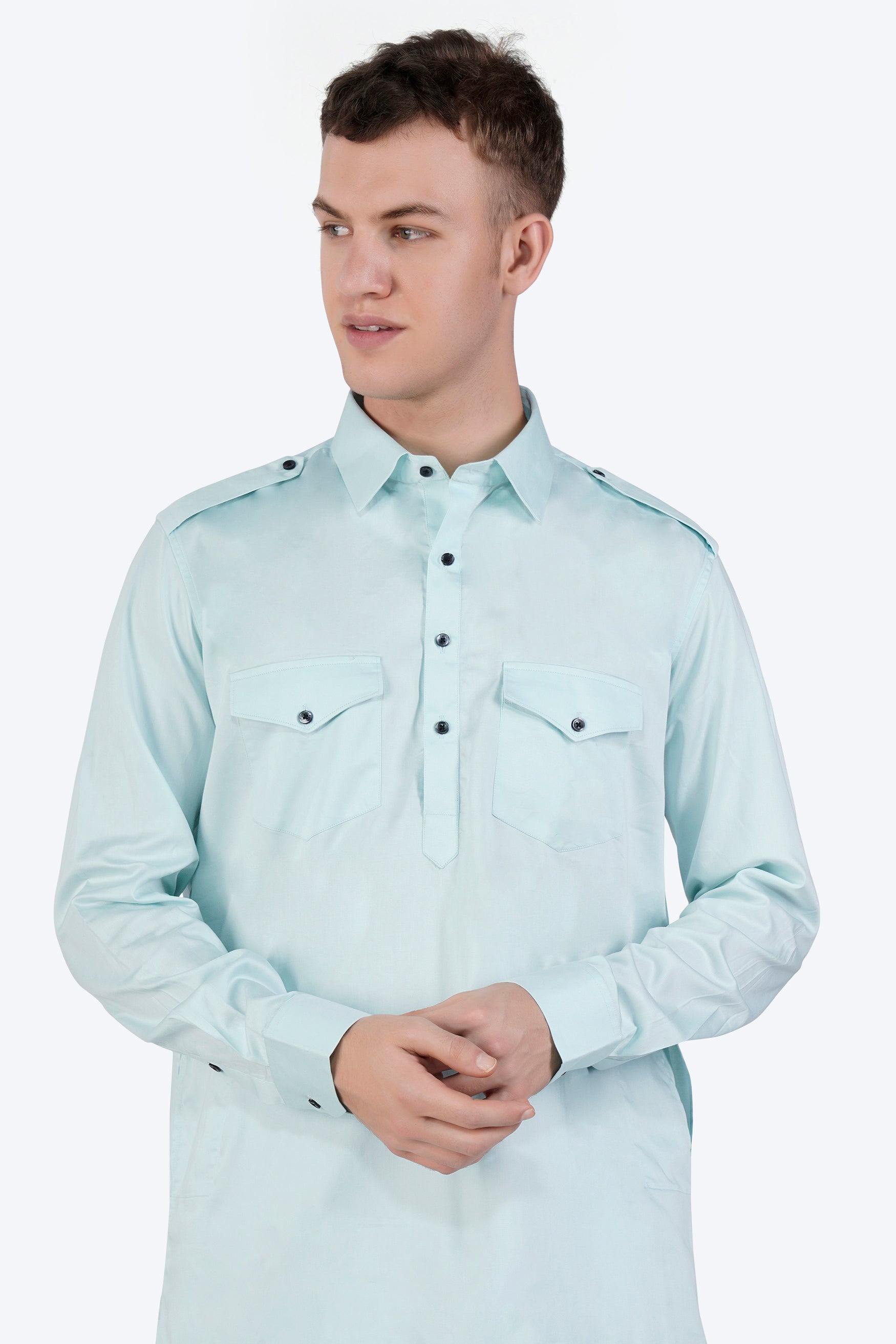 Mercury Blue Subtle Sheen Super Soft Premium Cotton Pathani