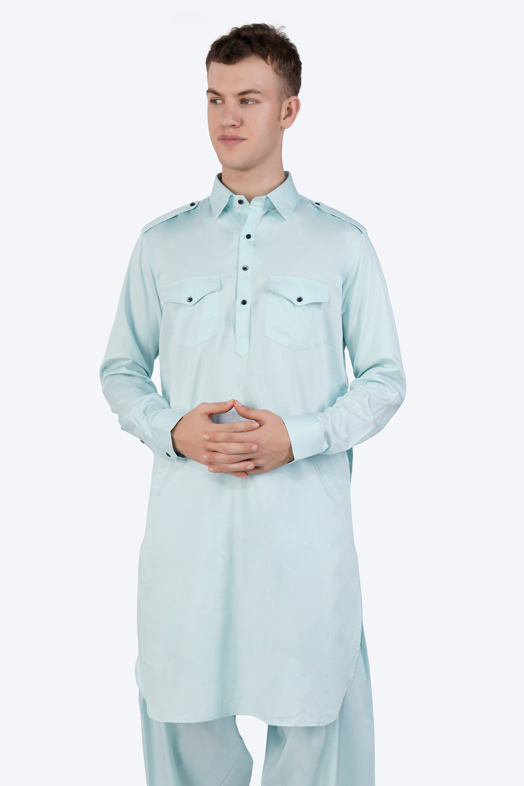 Mercury Blue Subtle Sheen Super Soft Premium Cotton Pathani