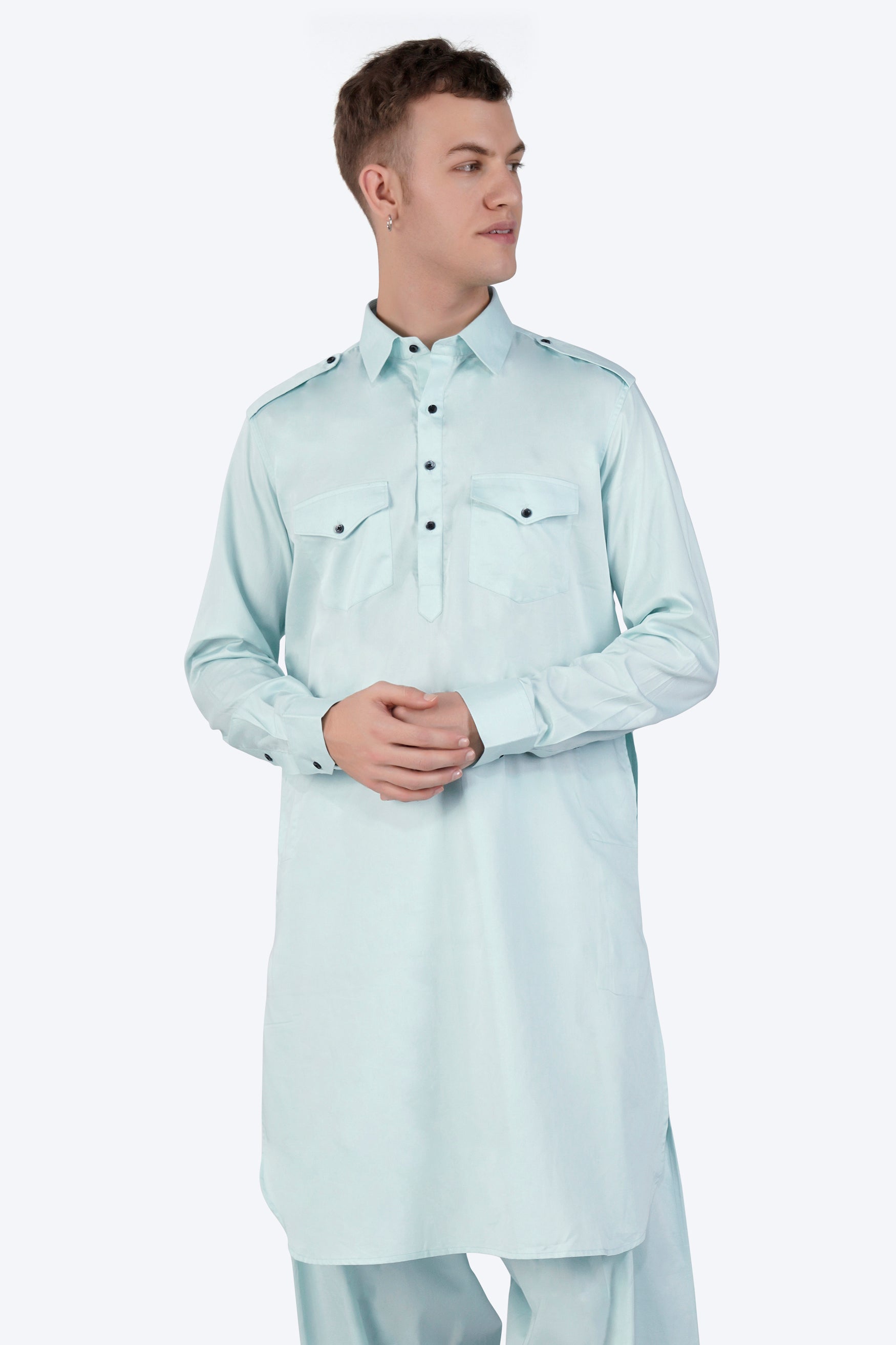 Mercury Blue Subtle Sheen Super Soft Premium Cotton Pathani