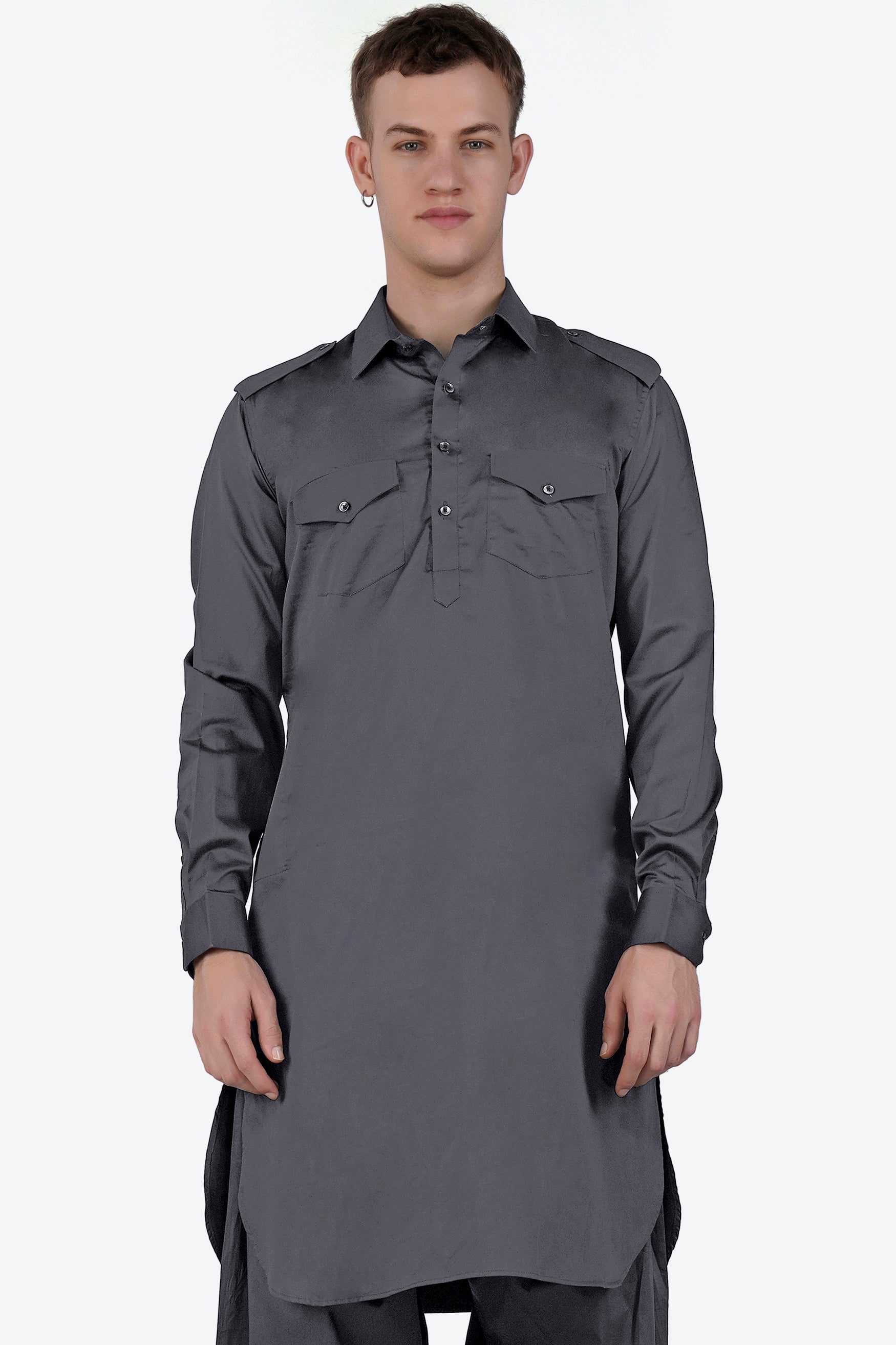 Iridium Gray Subtle Sheen Super Soft Premium Cotton Pathani