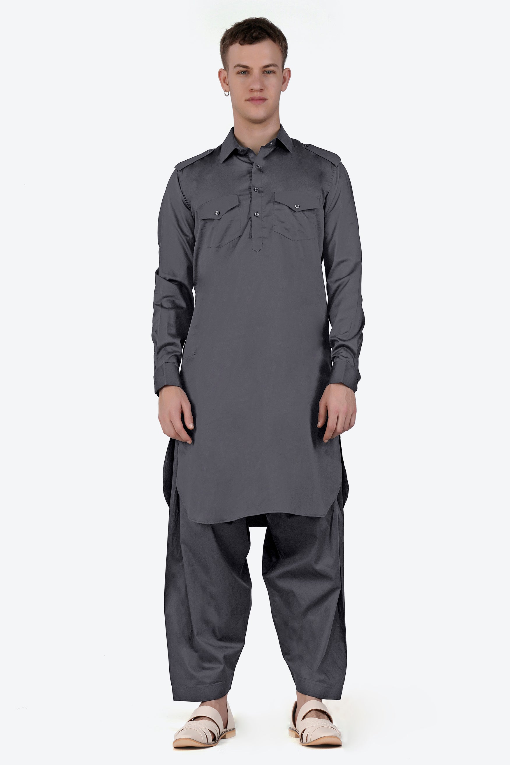 Iridium Gray Subtle Sheen Super Soft Premium Cotton Pathani