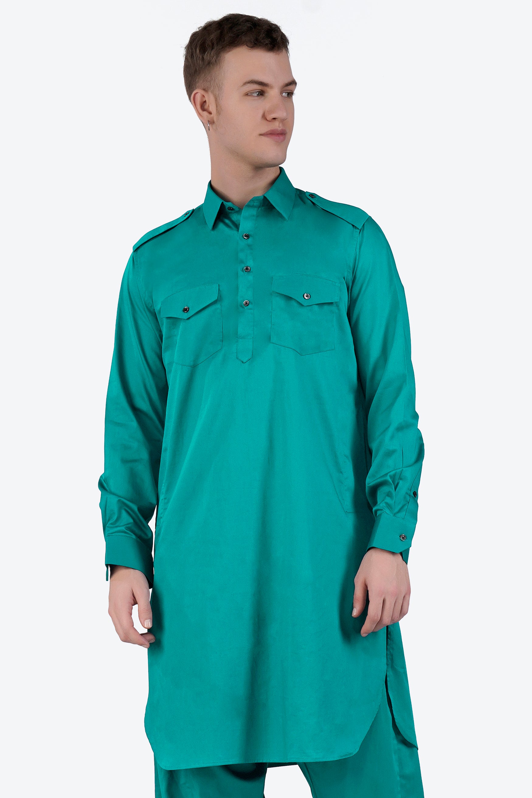 Teal Blue Subtle Sheen Super Soft Premium Cotton Pathani