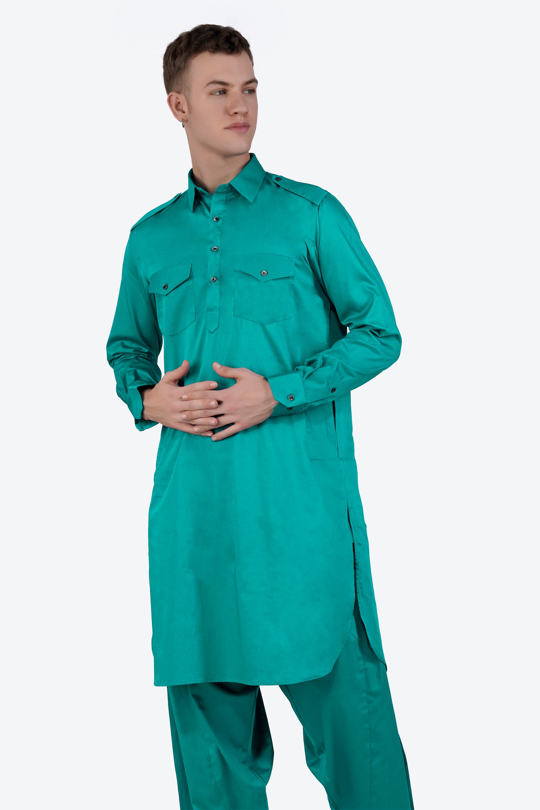 Teal Blue Subtle Sheen Super Soft Premium Cotton Pathani