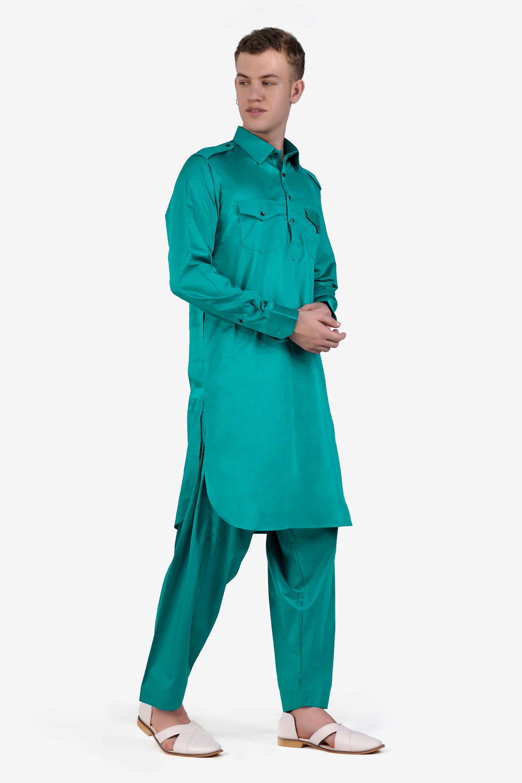 Teal Blue Subtle Sheen Super Soft Premium Cotton Pathani