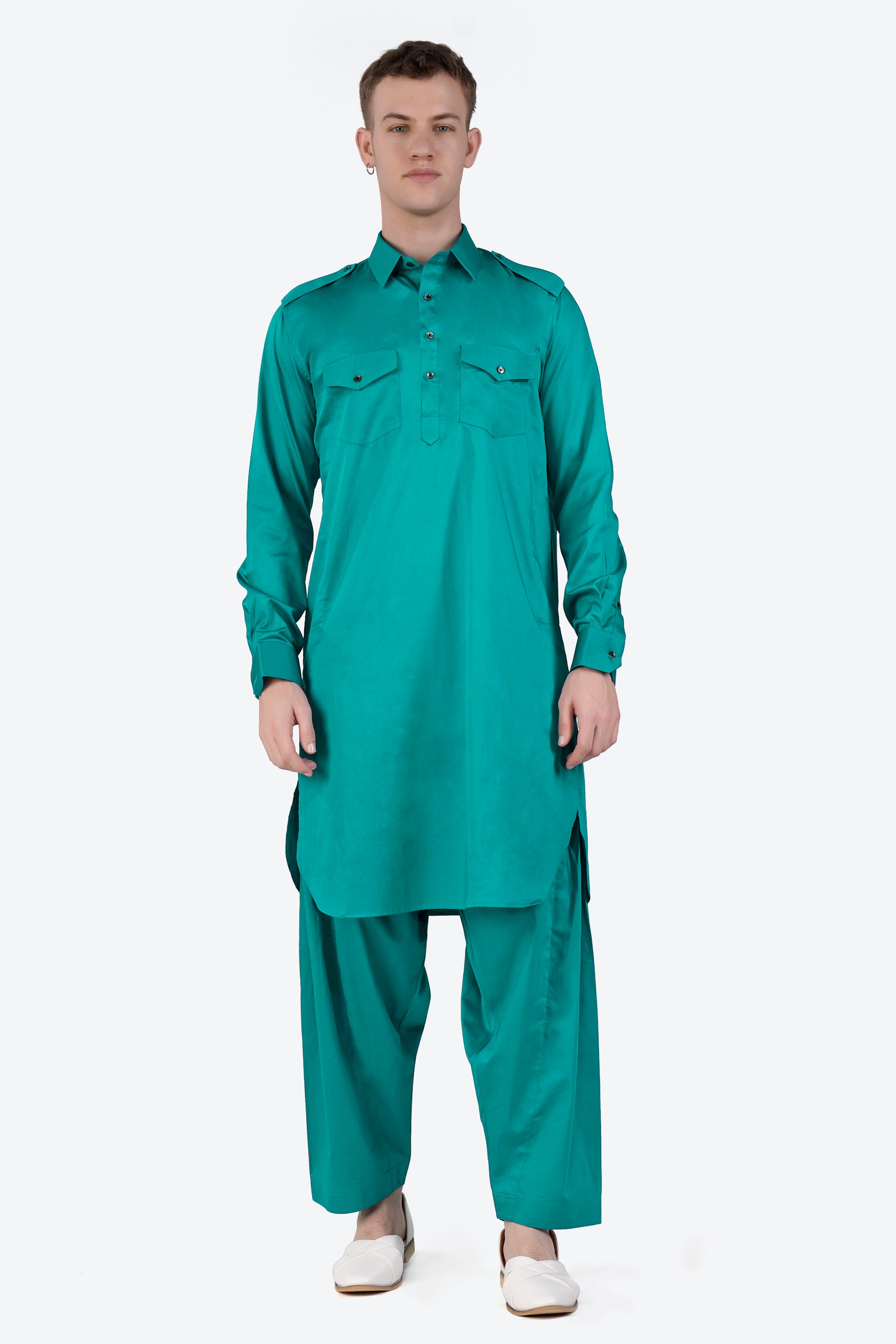 Teal Blue Subtle Sheen Super Soft Premium Cotton Pathani