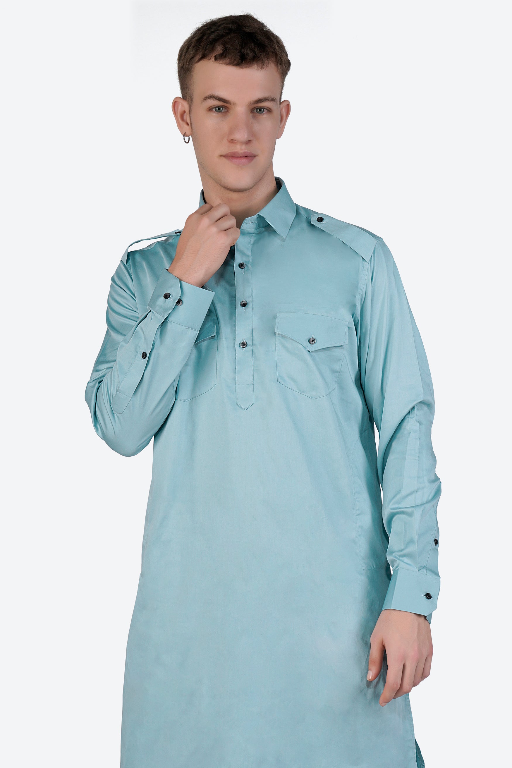 Glacier Blue Subtle Sheen Super Soft Premium Cotton Pathani