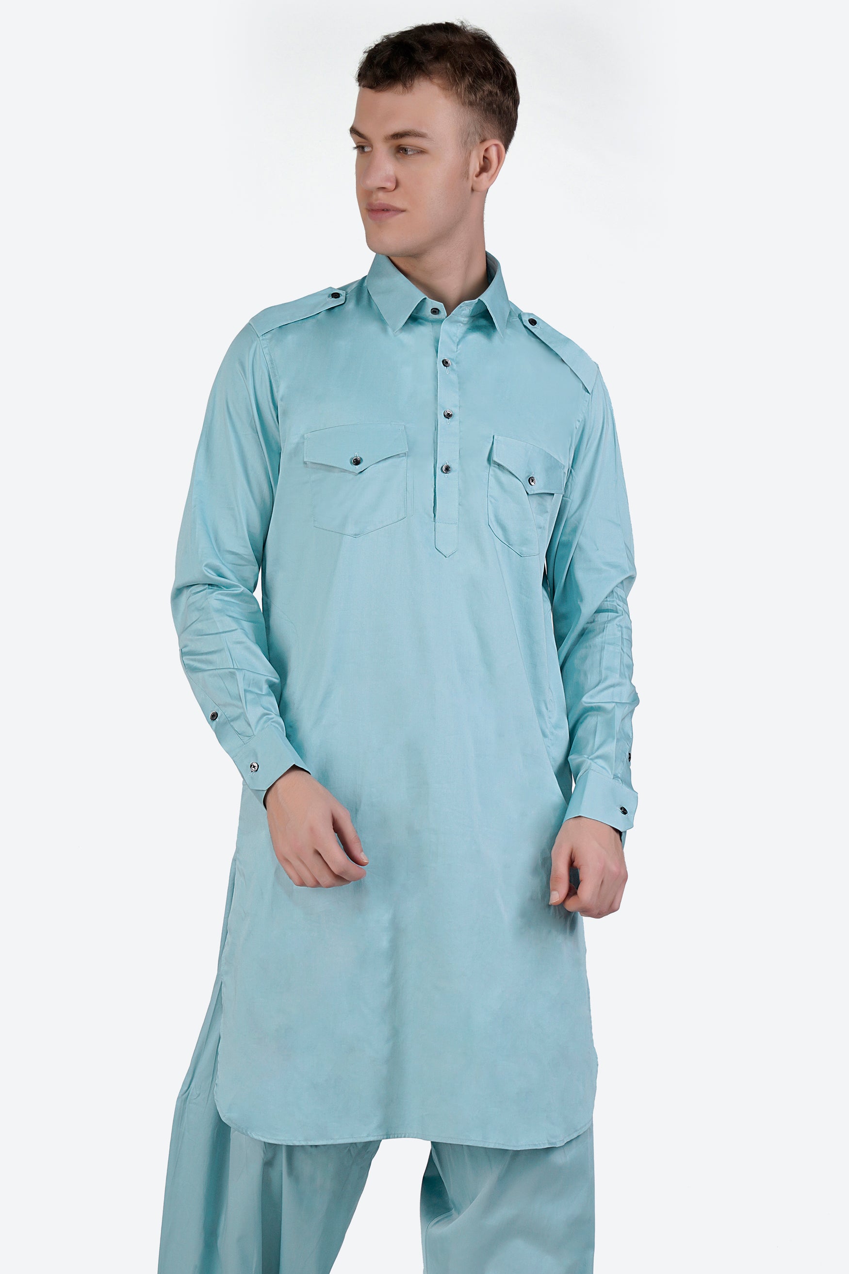 Glacier Blue Subtle Sheen Super Soft Premium Cotton Pathani