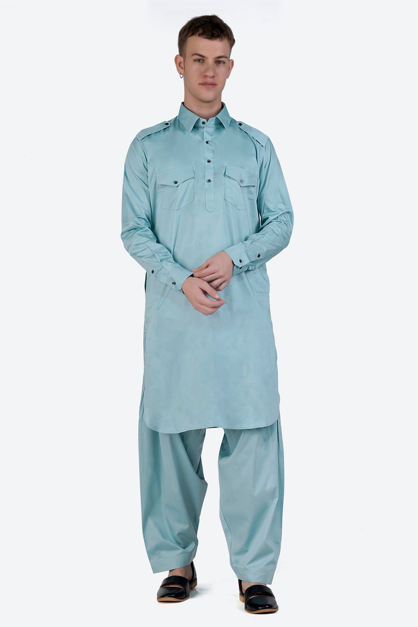 Glacier Blue Subtle Sheen Super Soft Premium Cotton Pathani