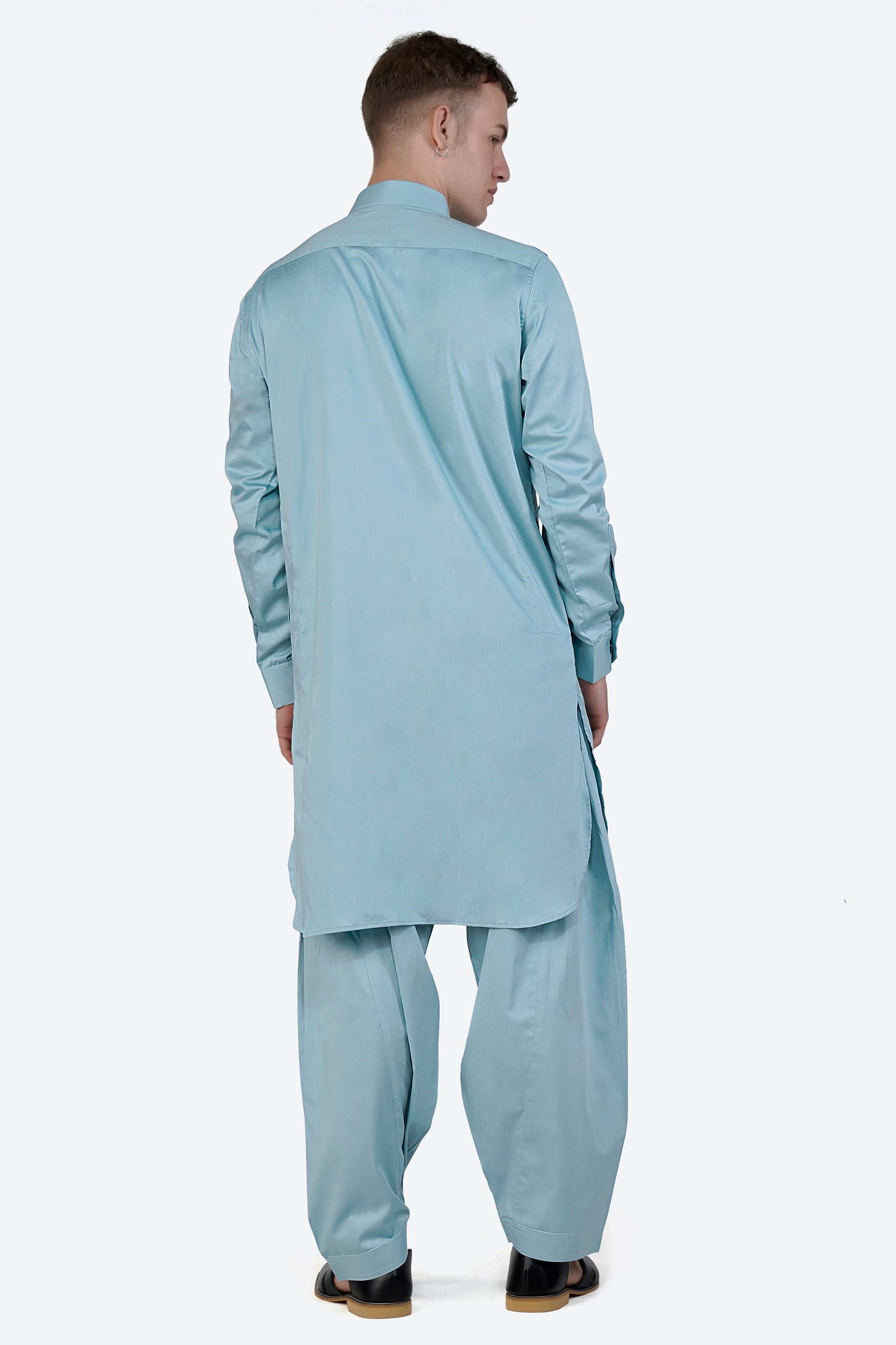 Glacier Blue Subtle Sheen Super Soft Premium Cotton Pathani