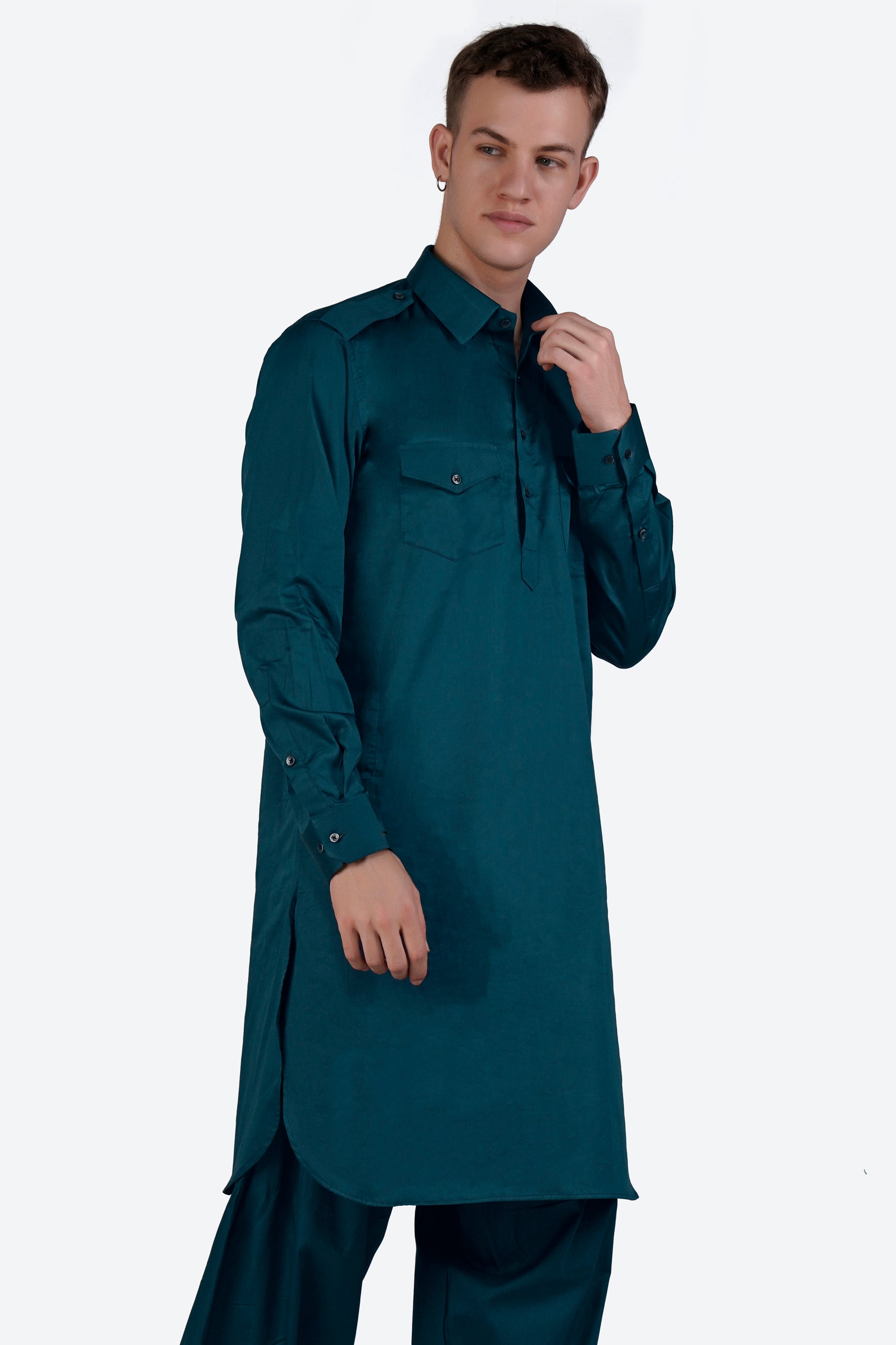 Nile Blue Subtle Sheen Super Soft Premium Cotton Pathani