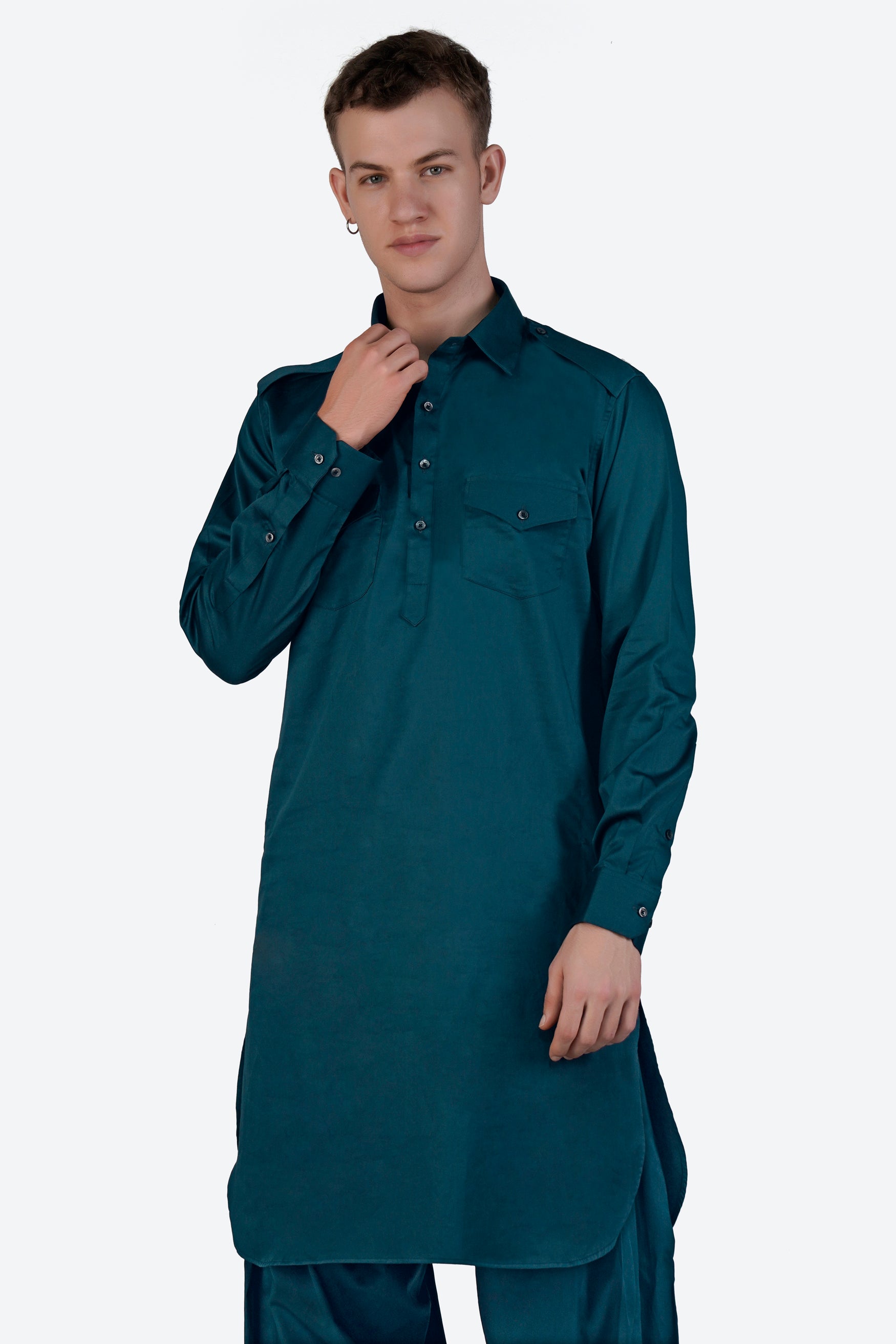 Nile Blue Subtle Sheen Super Soft Premium Cotton Pathani