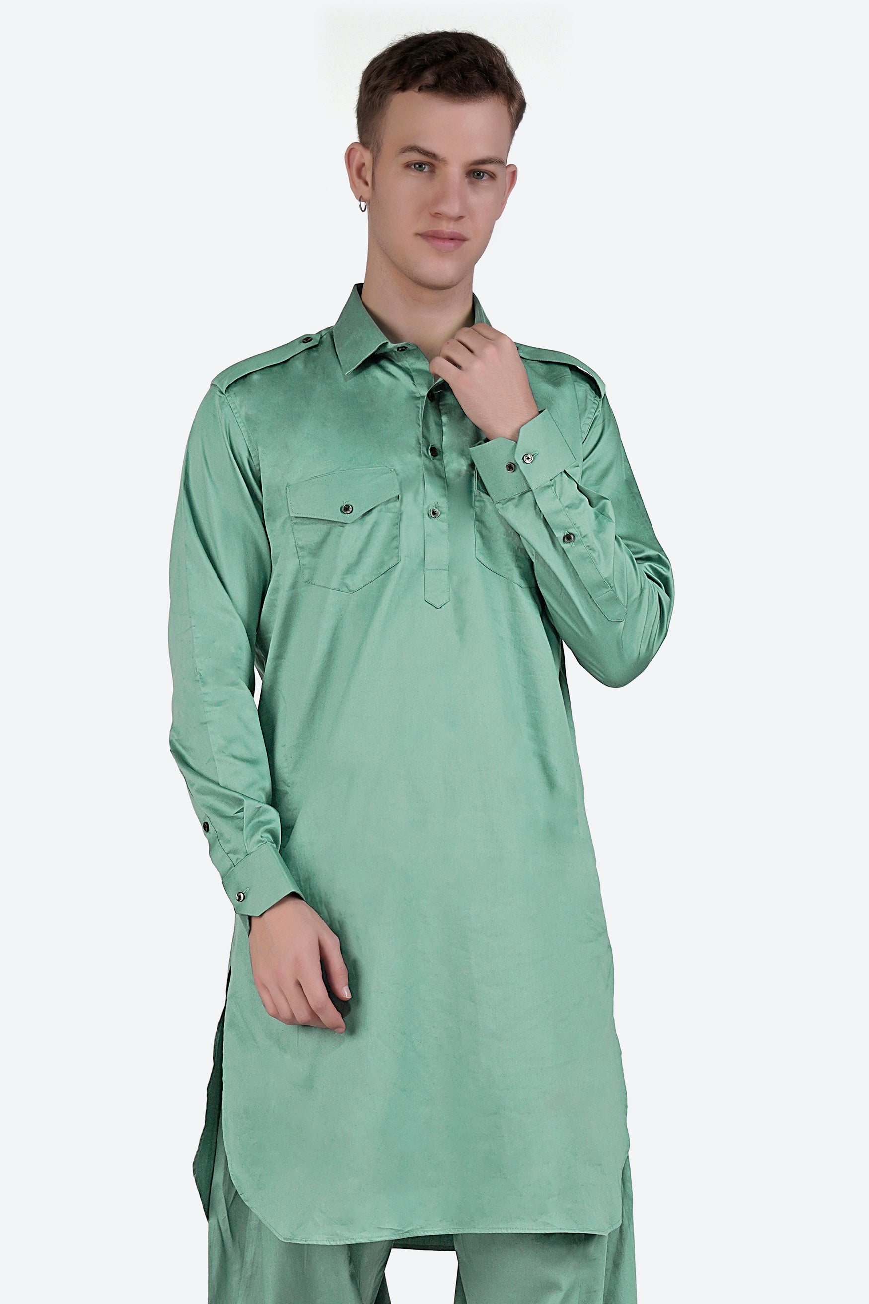 Patina Green Subtle Sheen Super Soft Premium Cotton Pathani