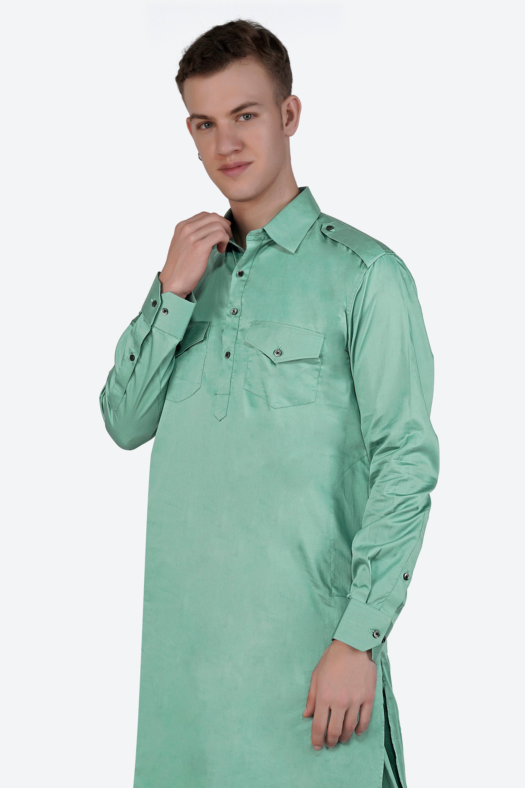 Patina Green Subtle Sheen Super Soft Premium Cotton Pathani
