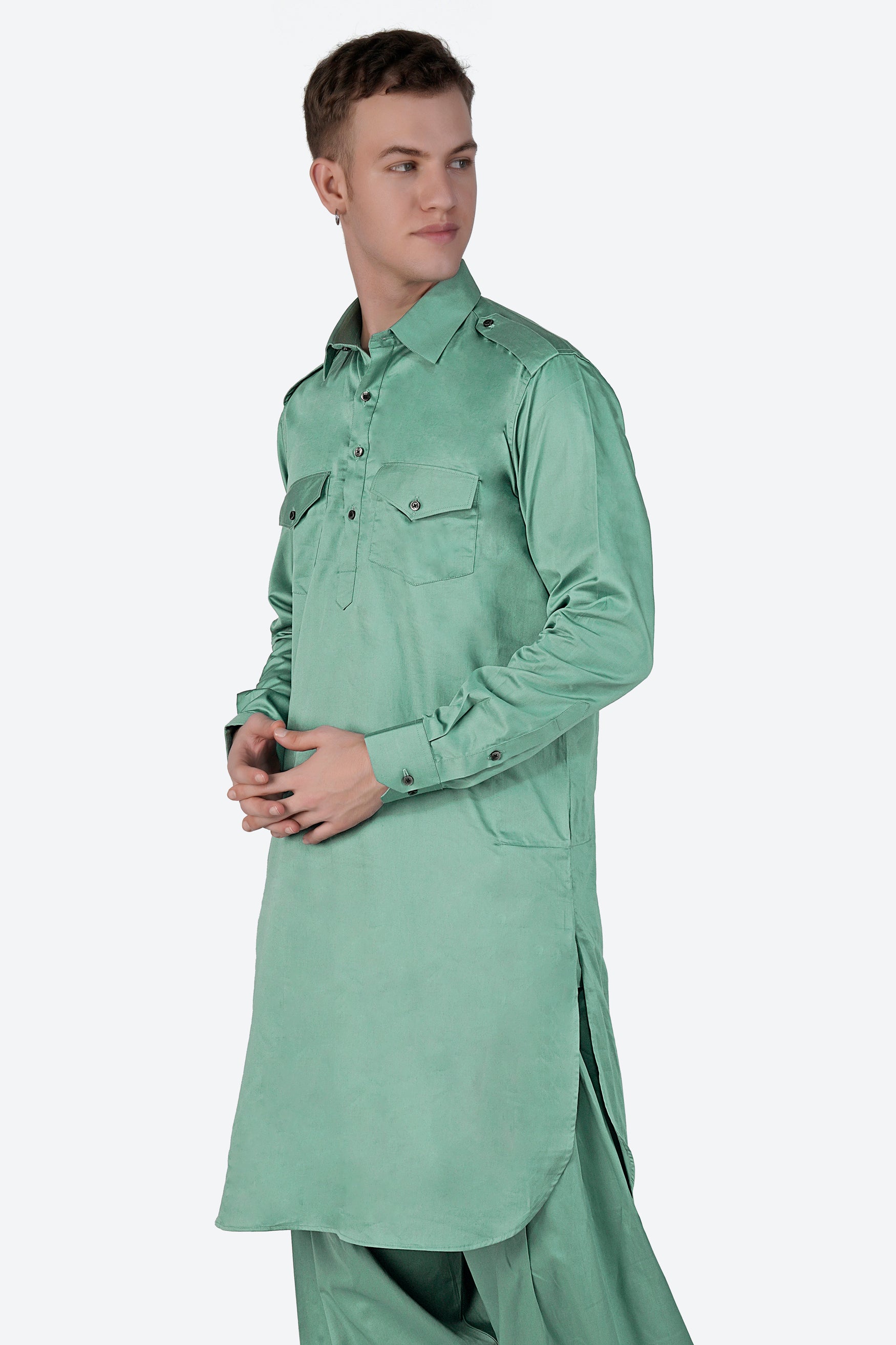 Patina Green Subtle Sheen Super Soft Premium Cotton Pathani