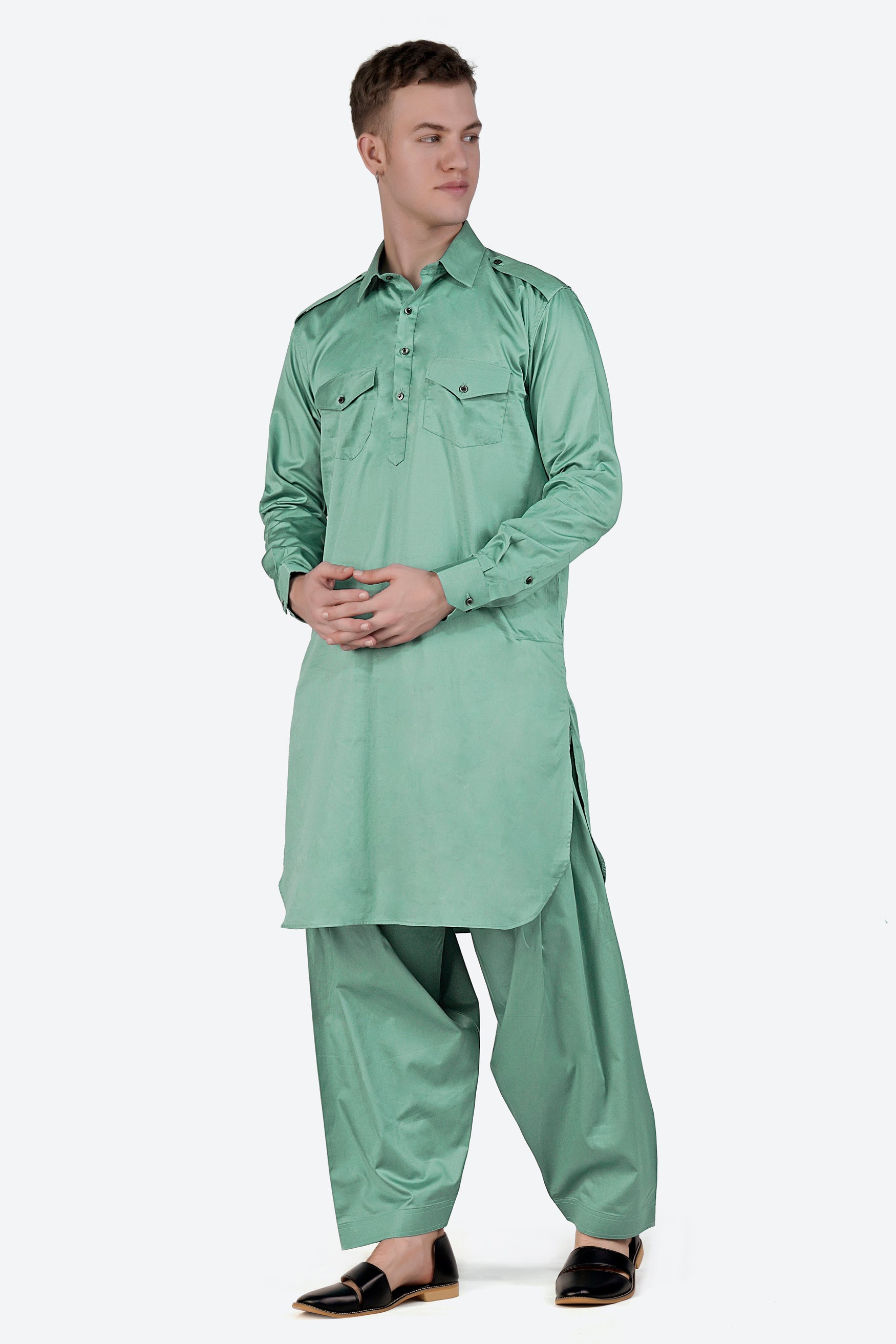Patina Green Subtle Sheen Super Soft Premium Cotton Pathani