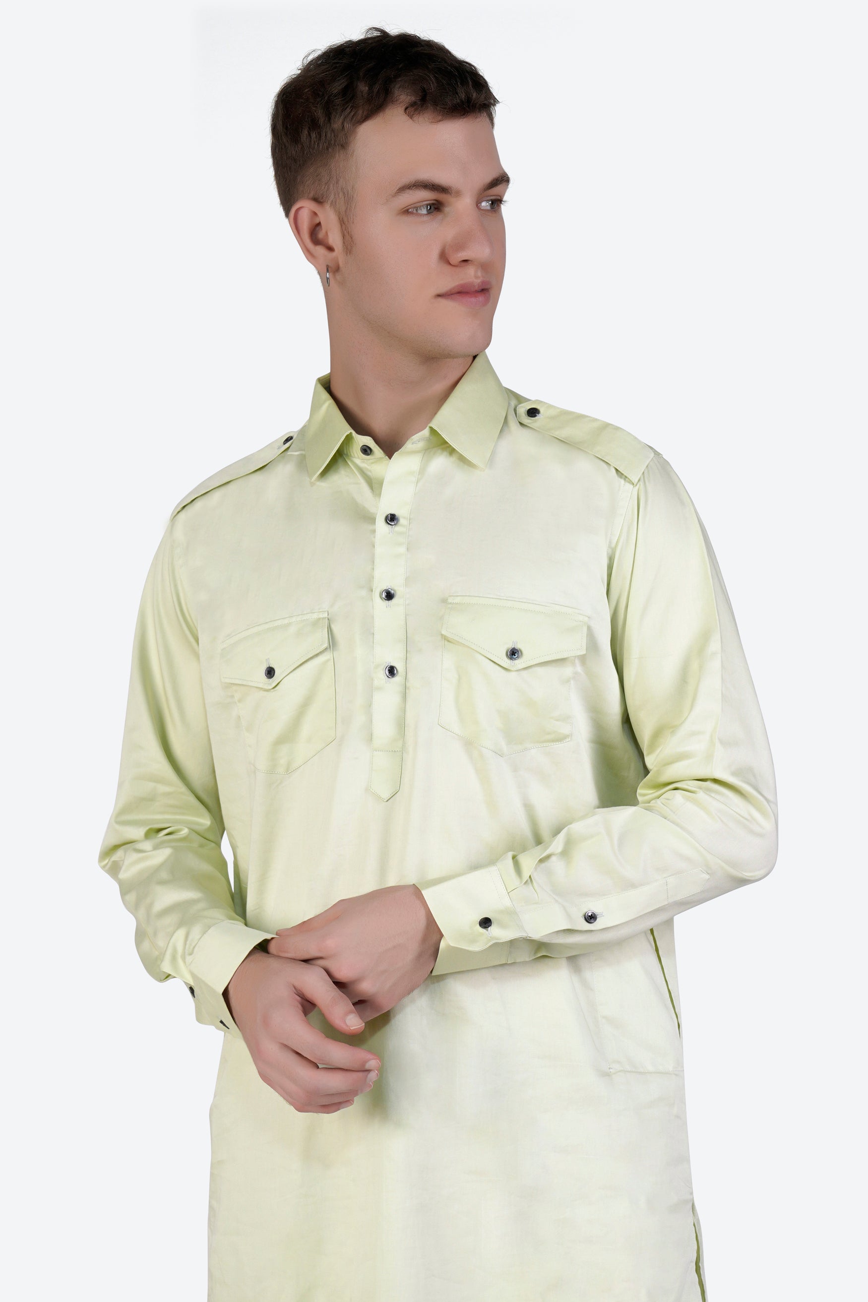 Bone Green Subtle Sheen Super Soft Premium Cotton Pathani Kurta