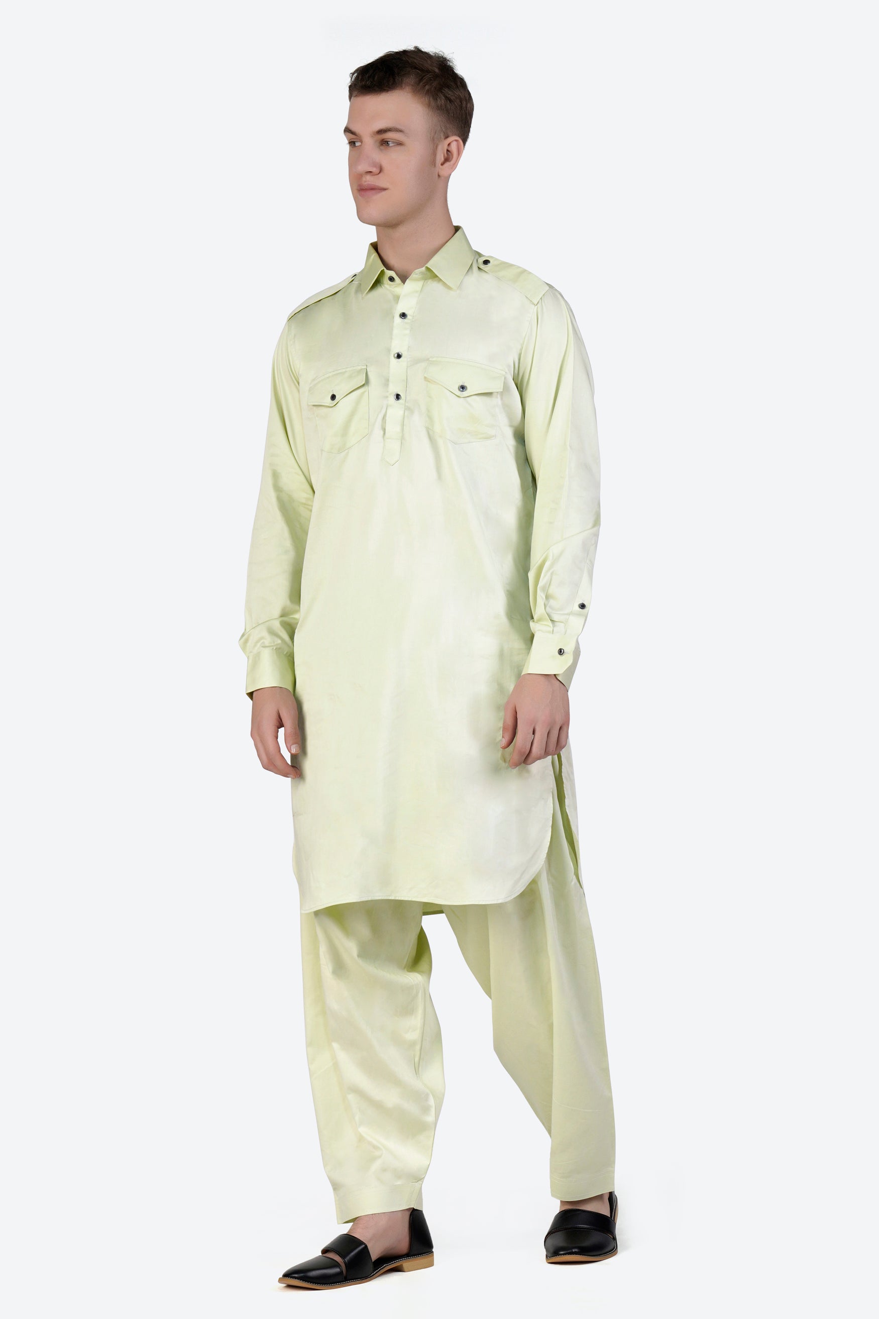 Bone Green Subtle Sheen Super Soft Premium Cotton Pathani Kurta
