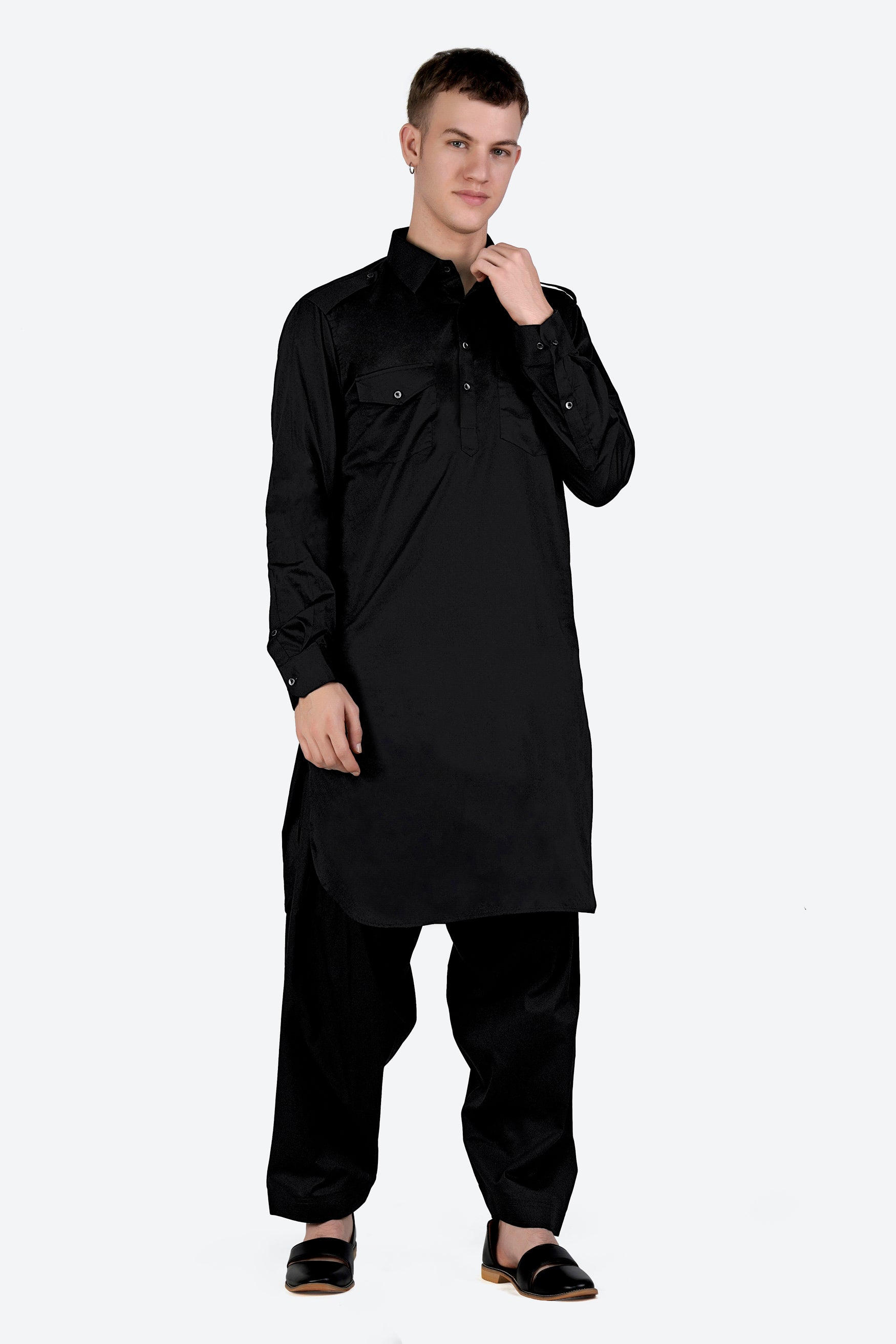 Jade Black Subtle Sheen Super Soft Premium Cotton Pathani
