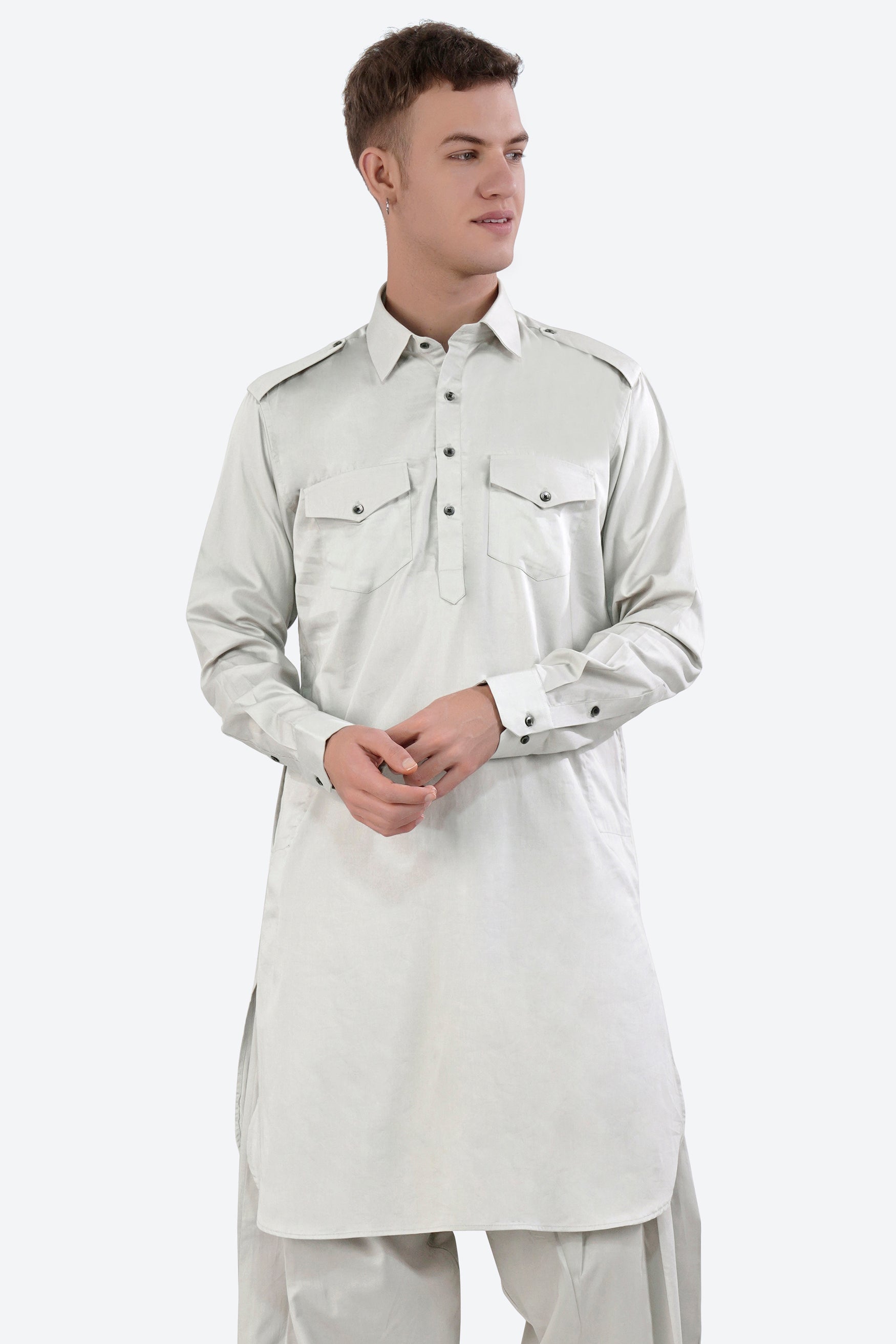 Celeste Gray Subtle Sheen Super Soft Premium Cotton Pathani