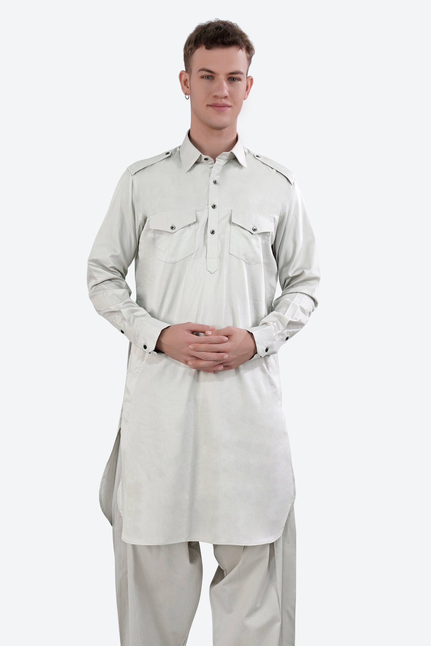 Celeste Gray Subtle Sheen Super Soft Premium Cotton Pathani