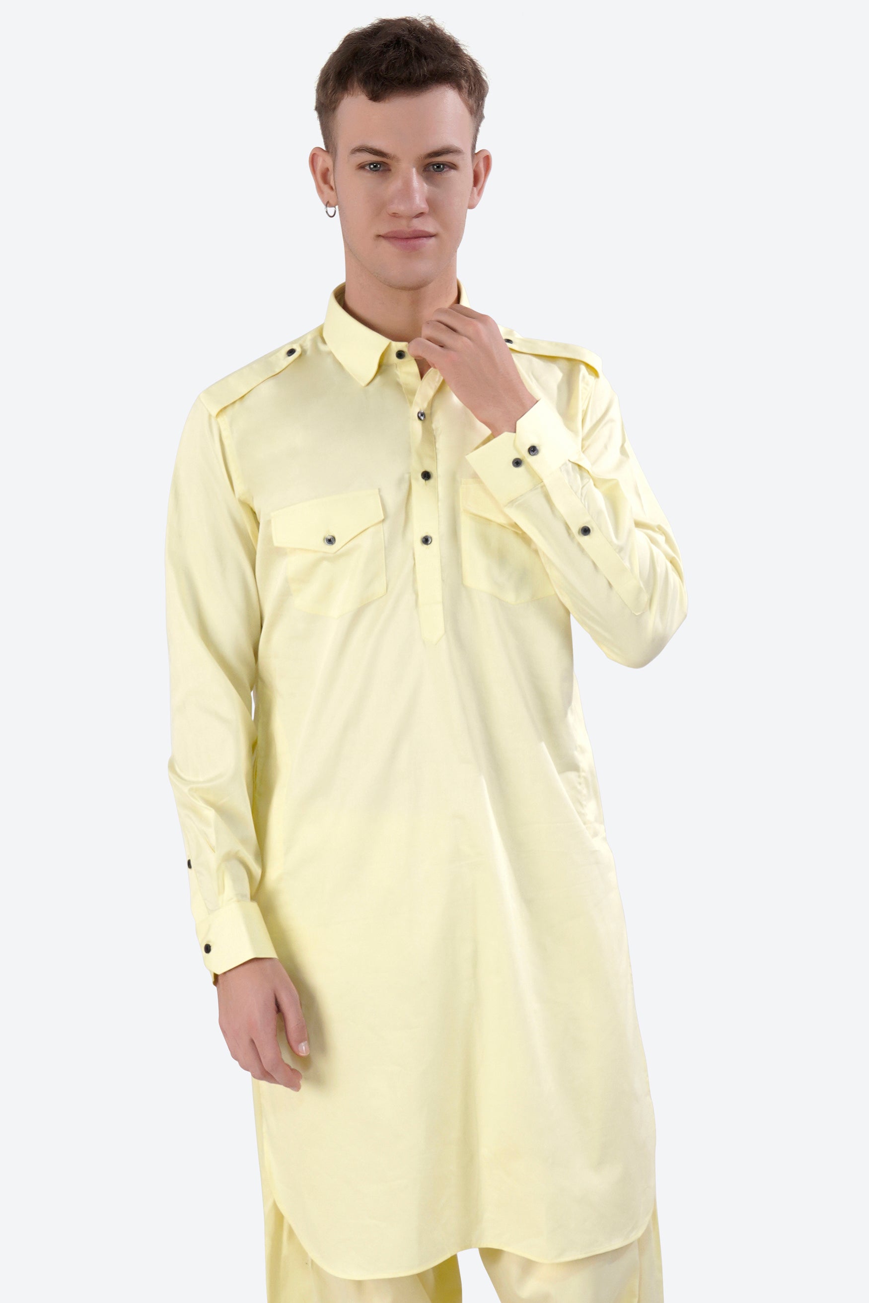 Oasis Yellow Subtle Sheen Super Soft Premium Cotton Pathani