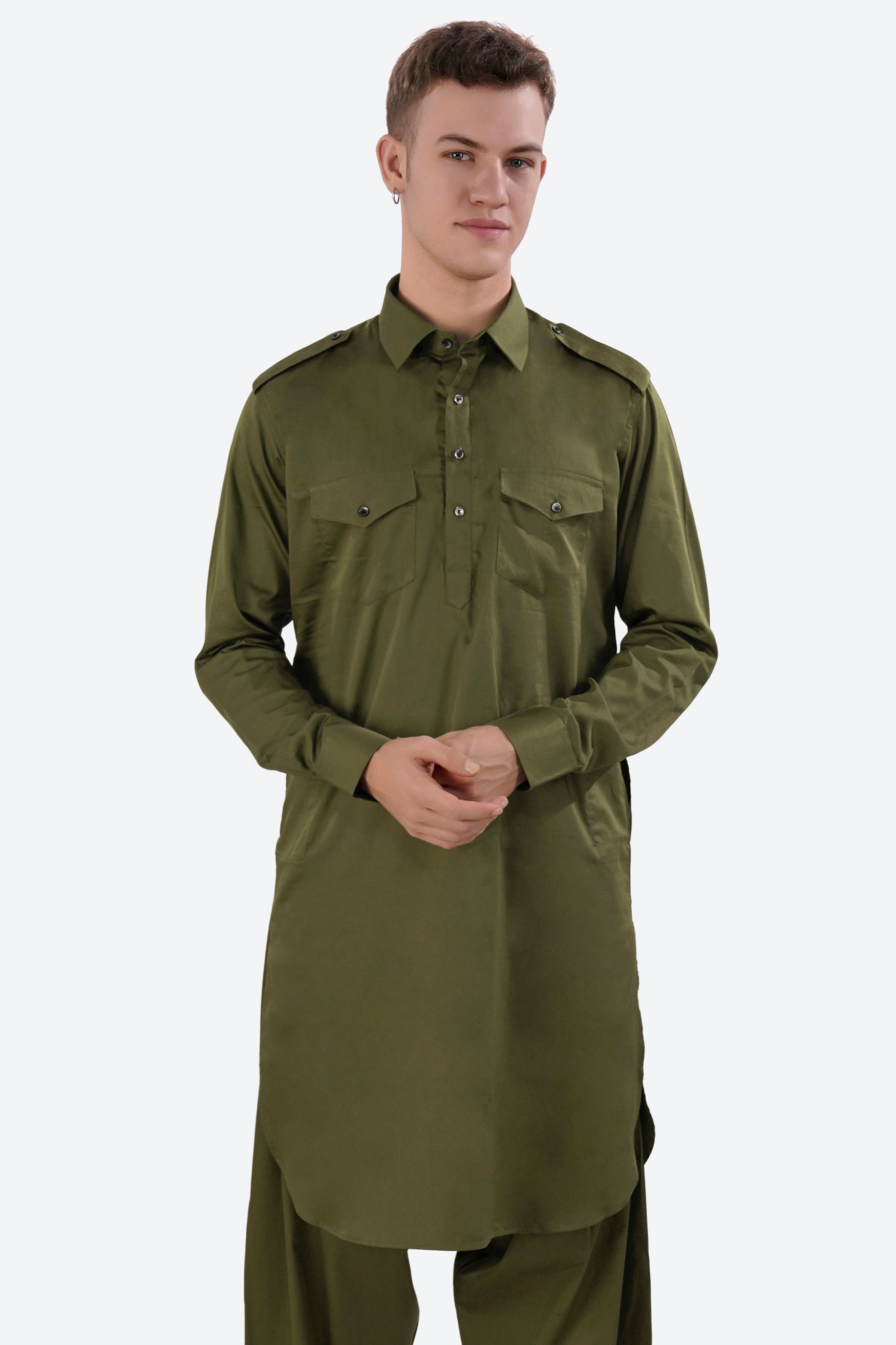 Fuscous Green Subtle Sheen Super Soft Premium Cotton Pathani