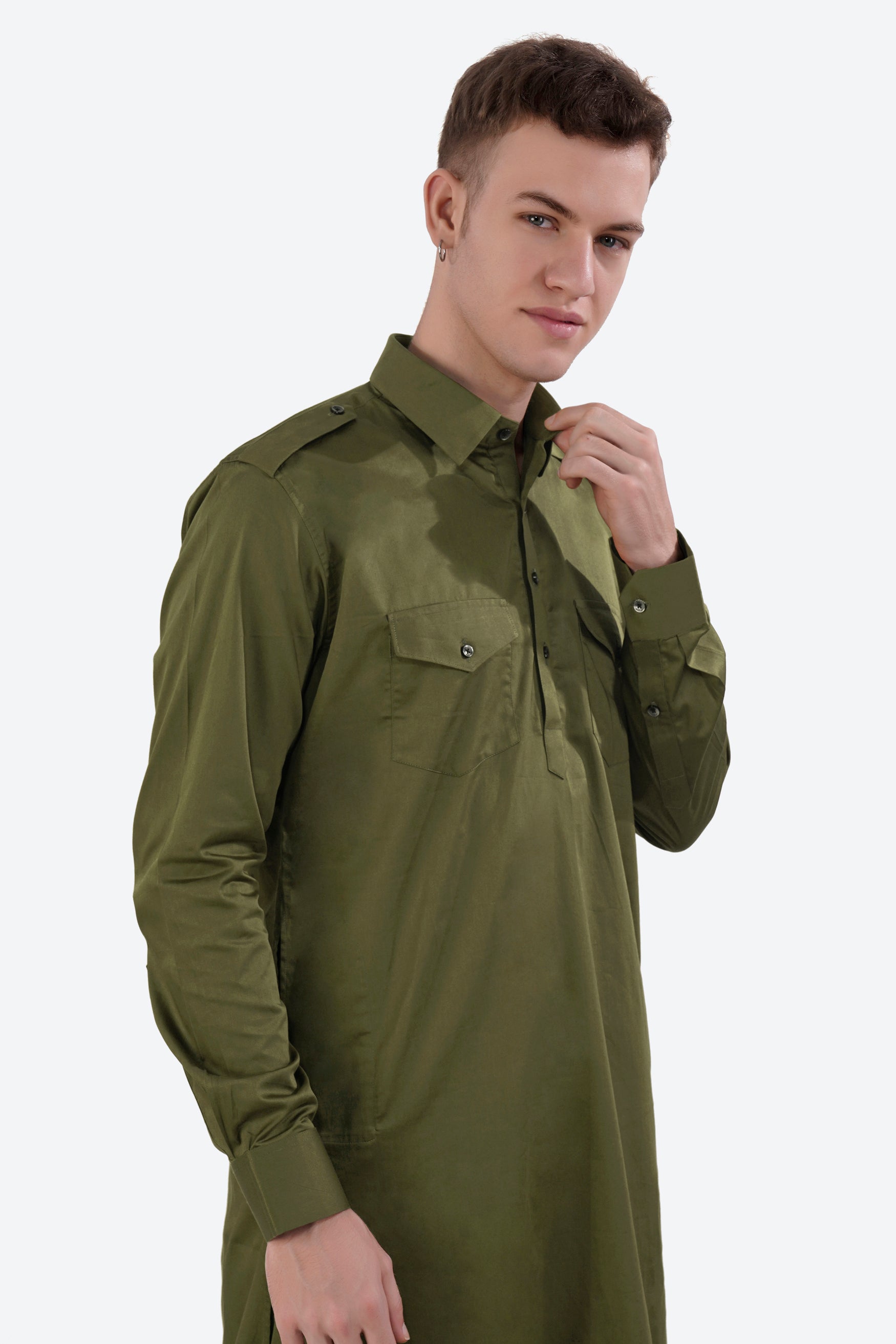 Fuscous Green Subtle Sheen Super Soft Premium Cotton Pathani