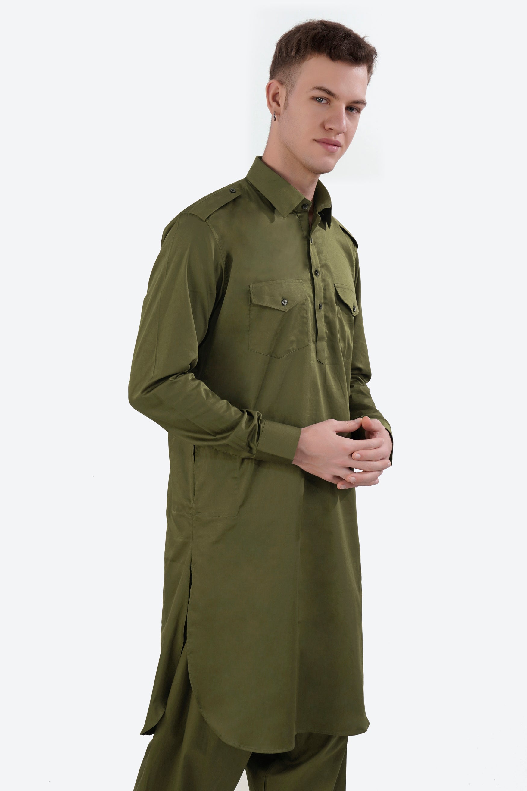 Fuscous Green Subtle Sheen Super Soft Premium Cotton Pathani