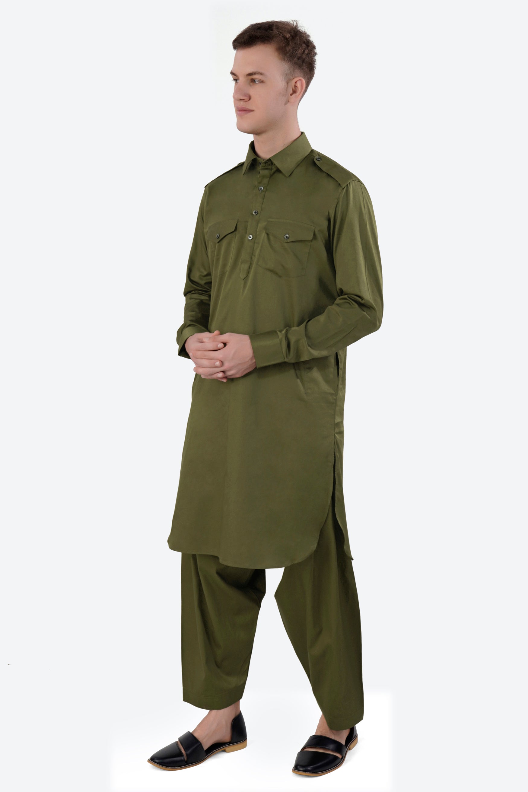 Fuscous Green Subtle Sheen Super Soft Premium Cotton Pathani