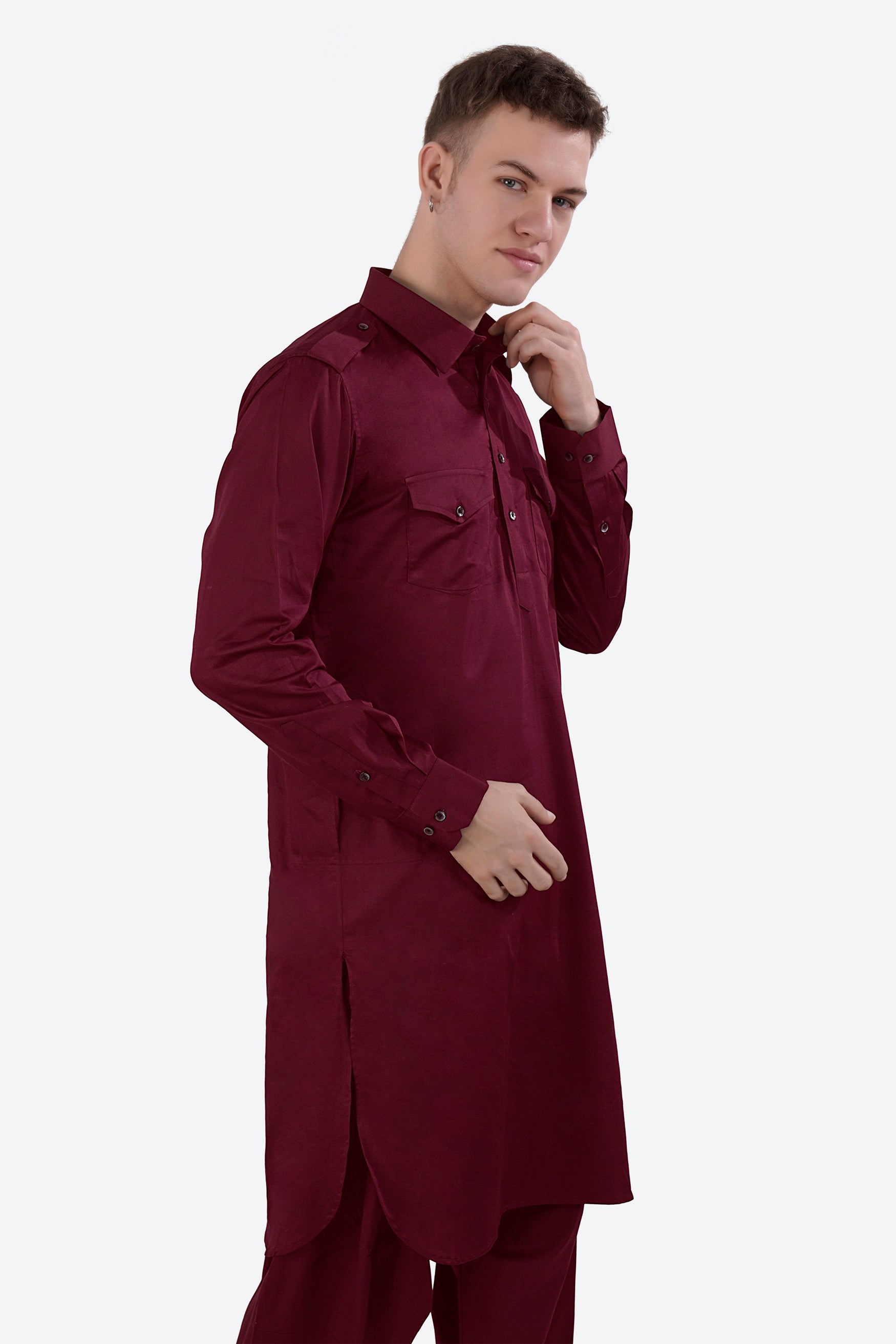 Crater Maroon Subtle Sheen Super Soft Premium Cotton Pathani