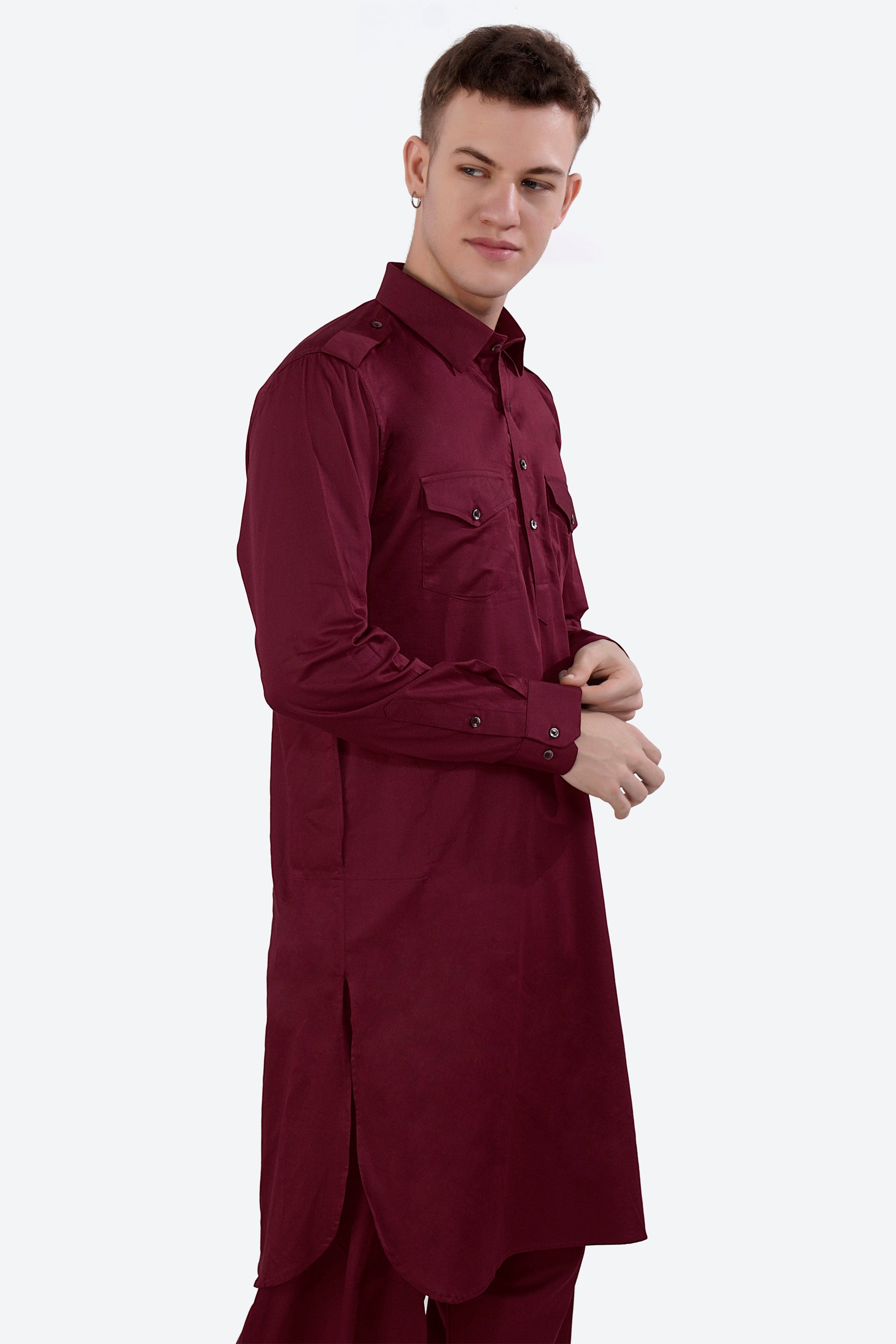 Crater Maroon Subtle Sheen Super Soft Premium Cotton Pathani