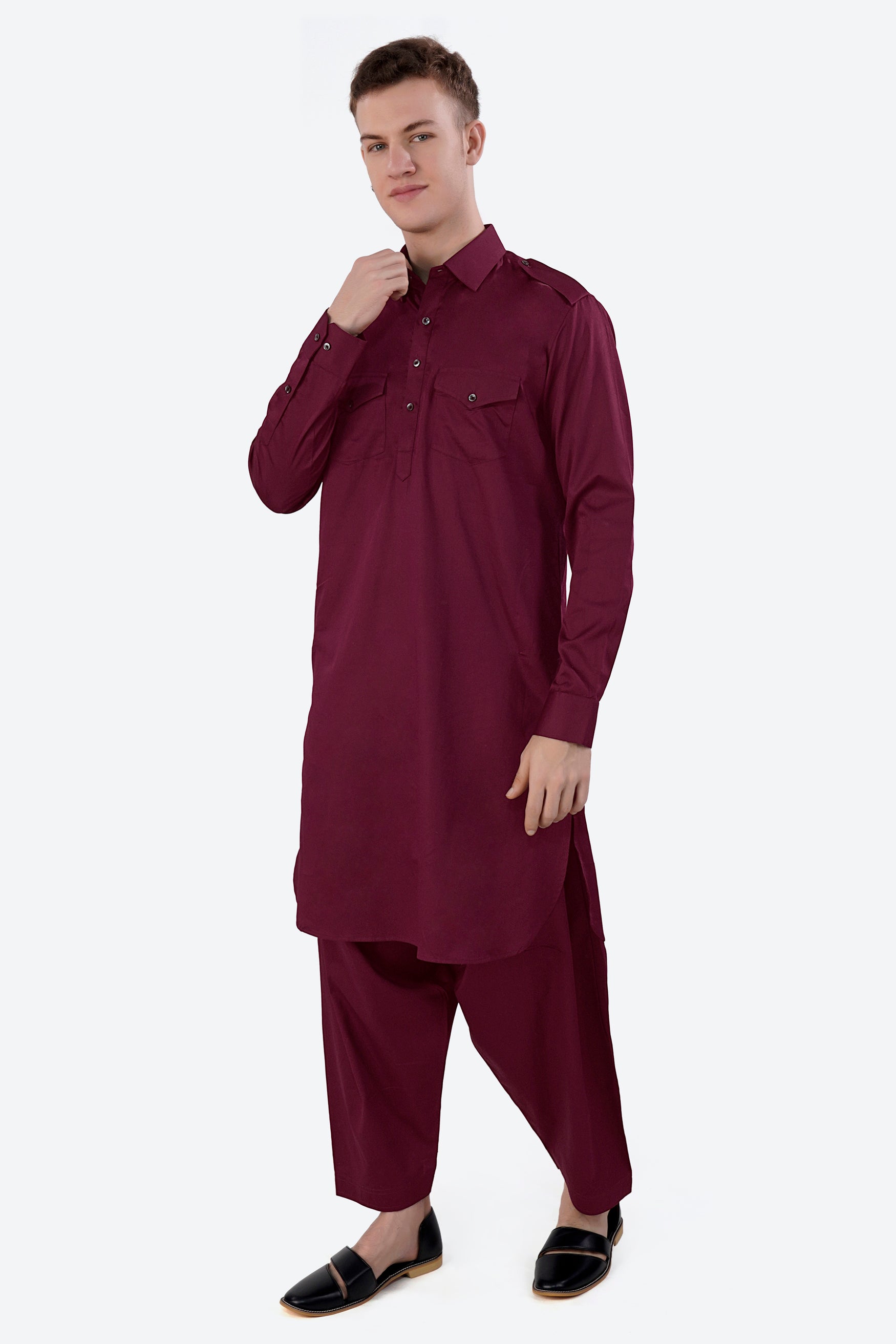 Crater Maroon Subtle Sheen Super Soft Premium Cotton Pathani