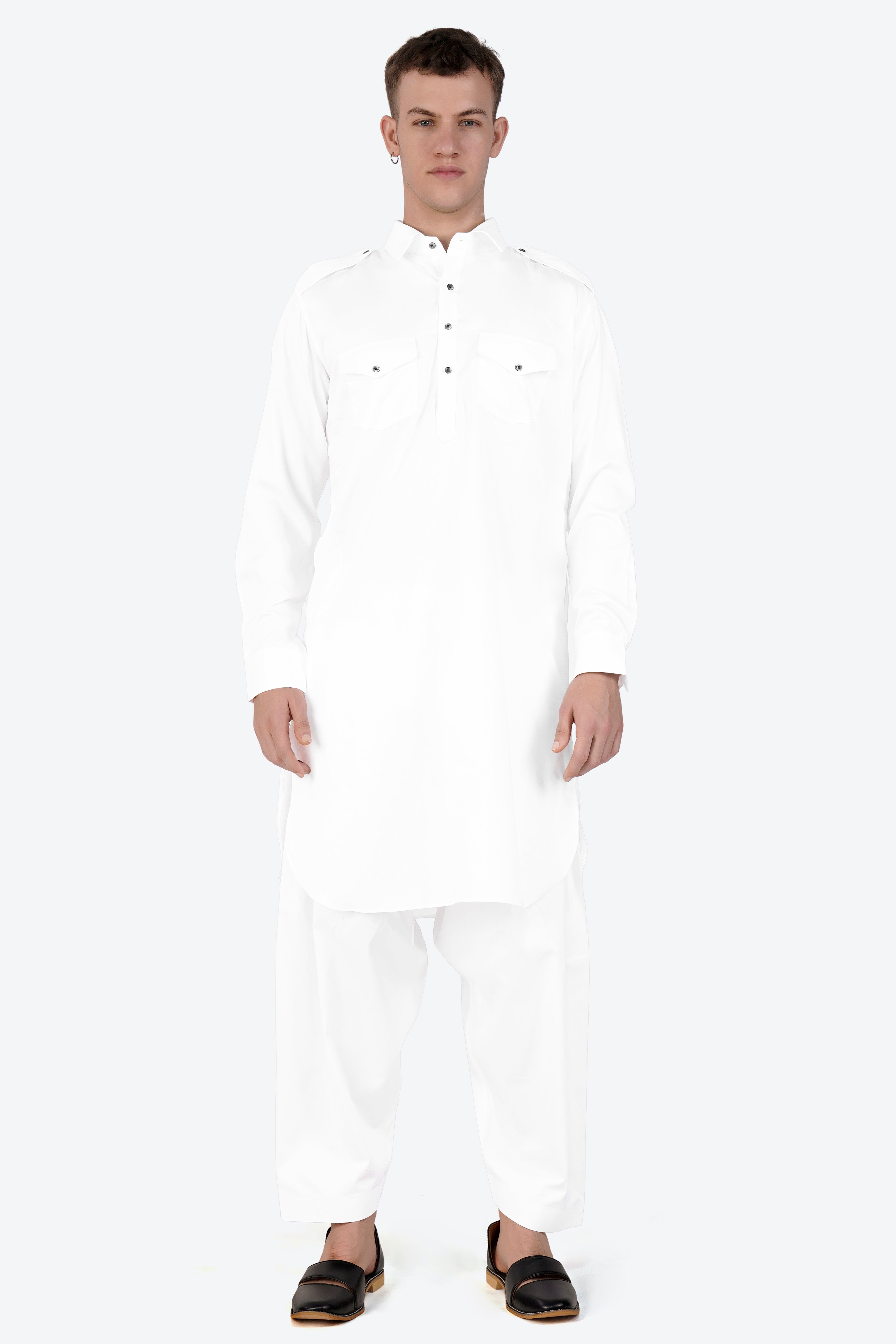 Bright White Subtle Sheen Super Soft Premium Cotton Pathani Set