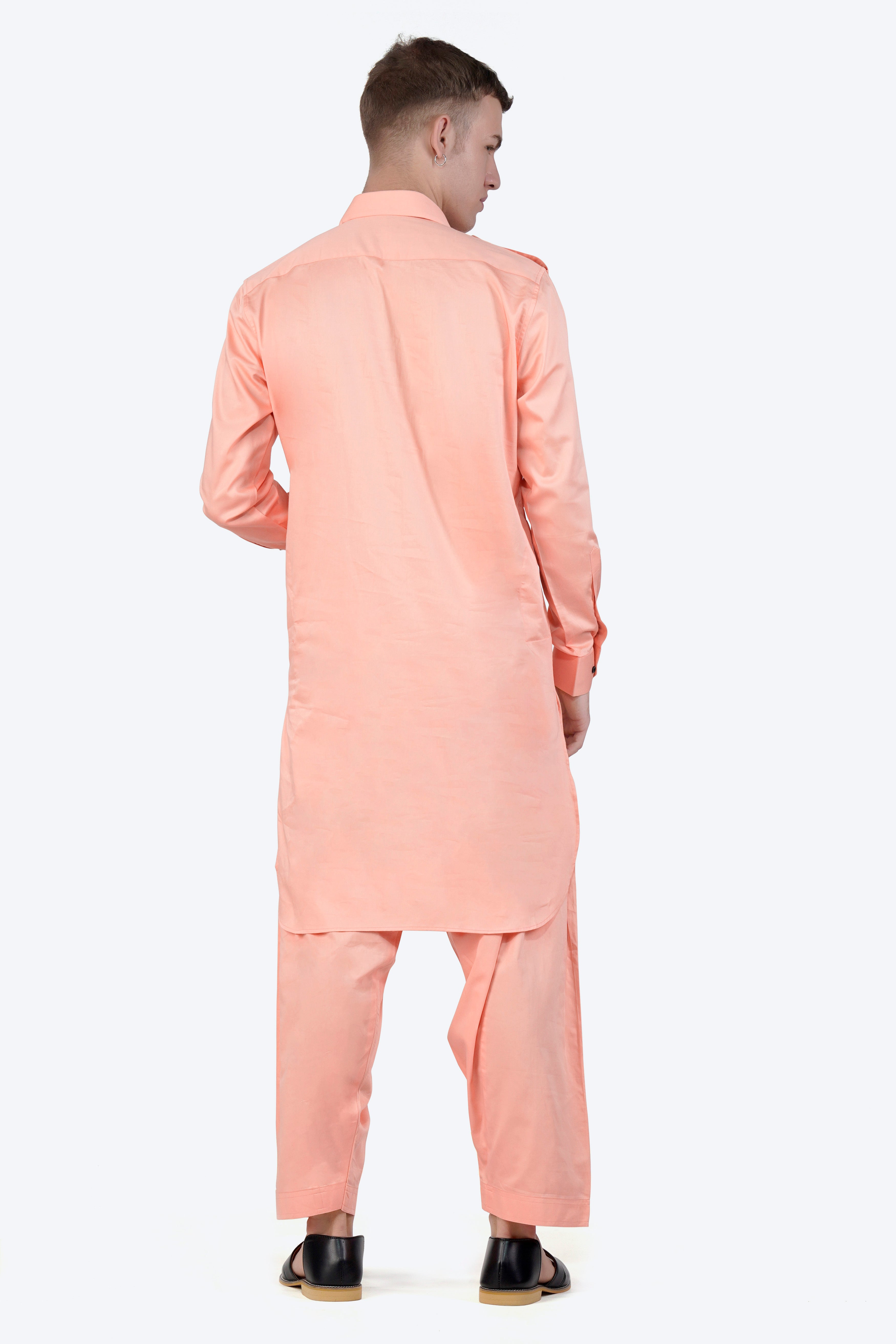 Melon Peach Subtle Sheen Super Soft Premium Cotton Pathani Set