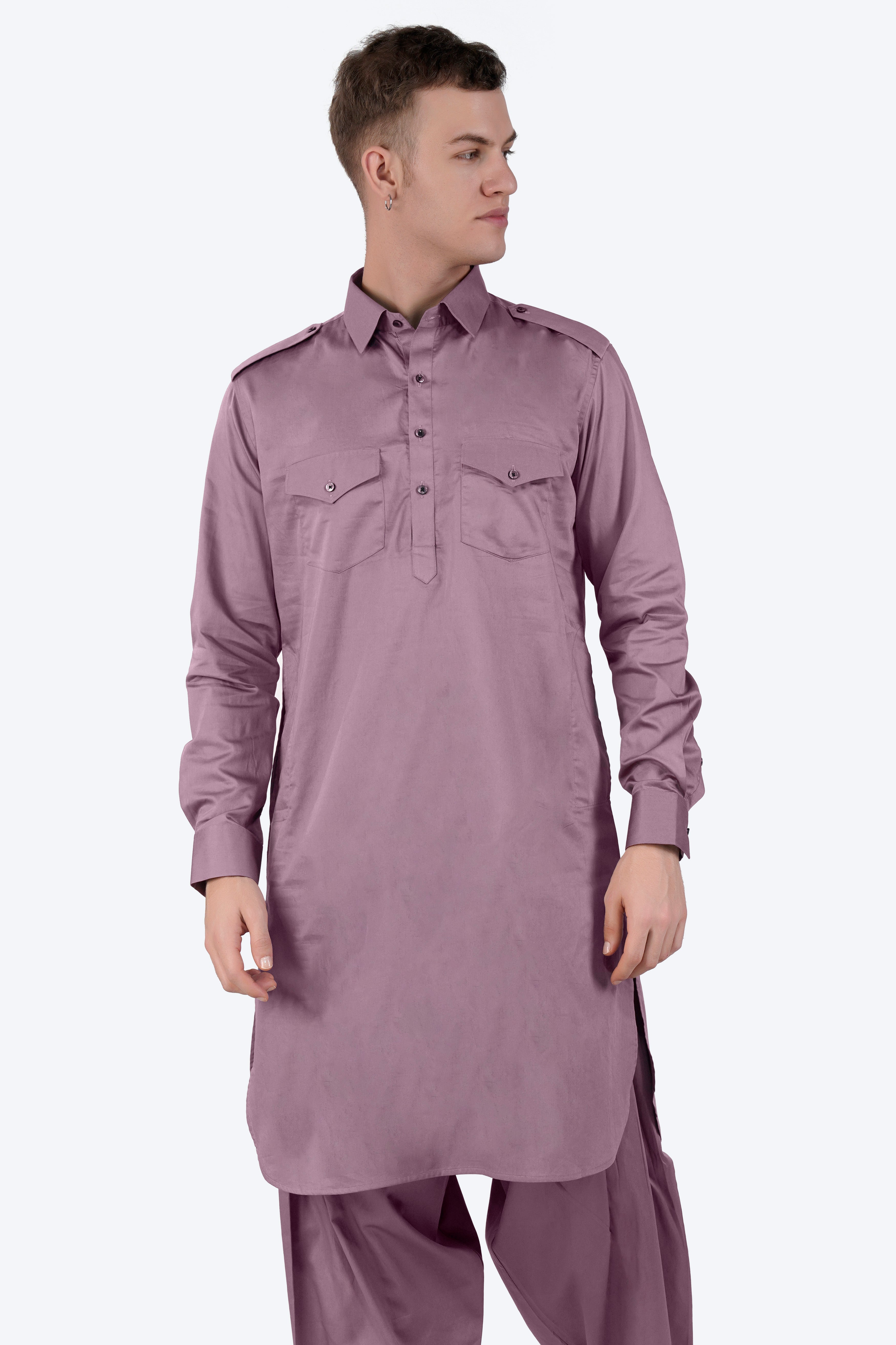 Light Mauave Purple Subtle Sheen Super Soft Premium Cotton Pathani Set
