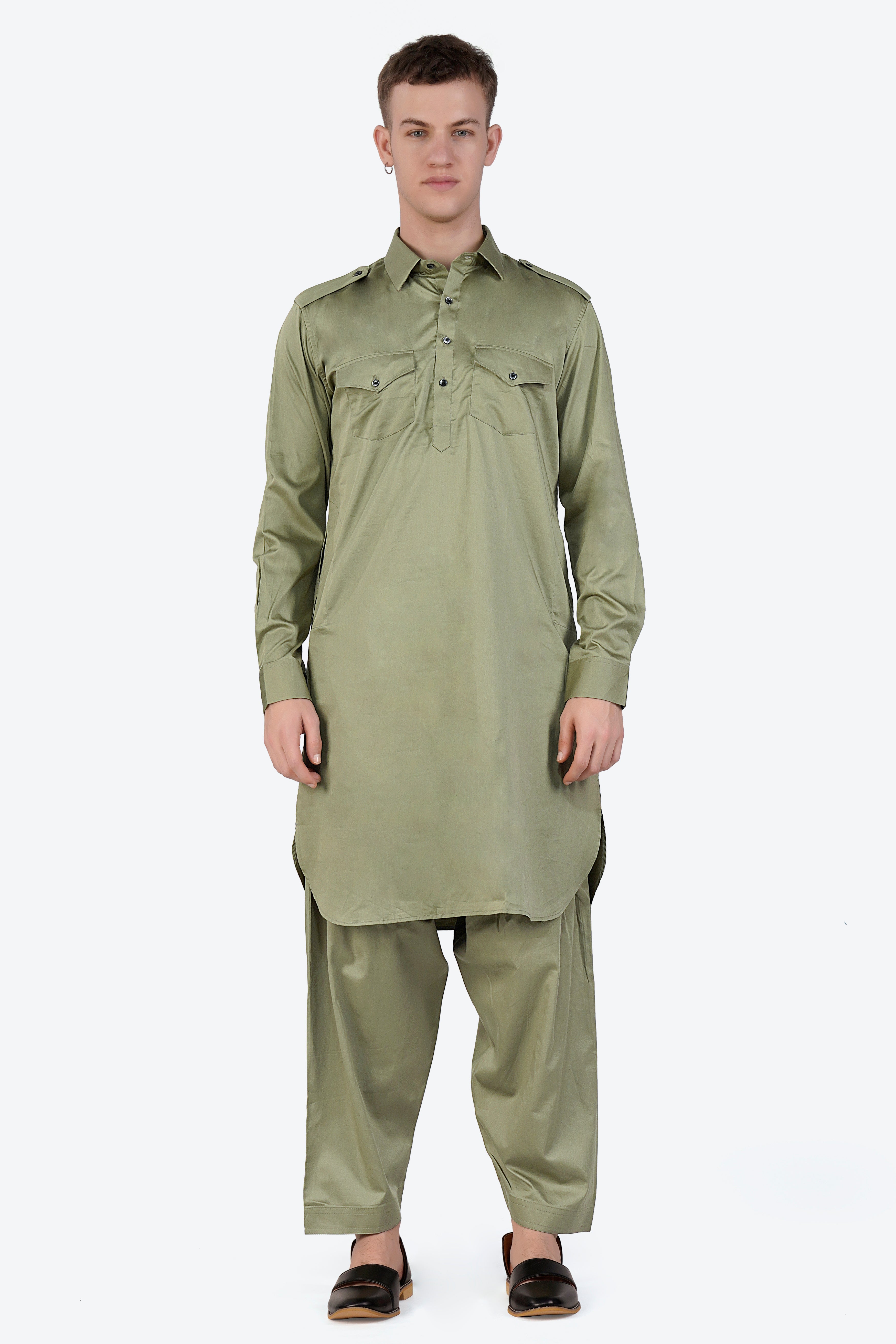 Eagle green Subtle Sheen Super Soft Premium Cotton Pathani Set
