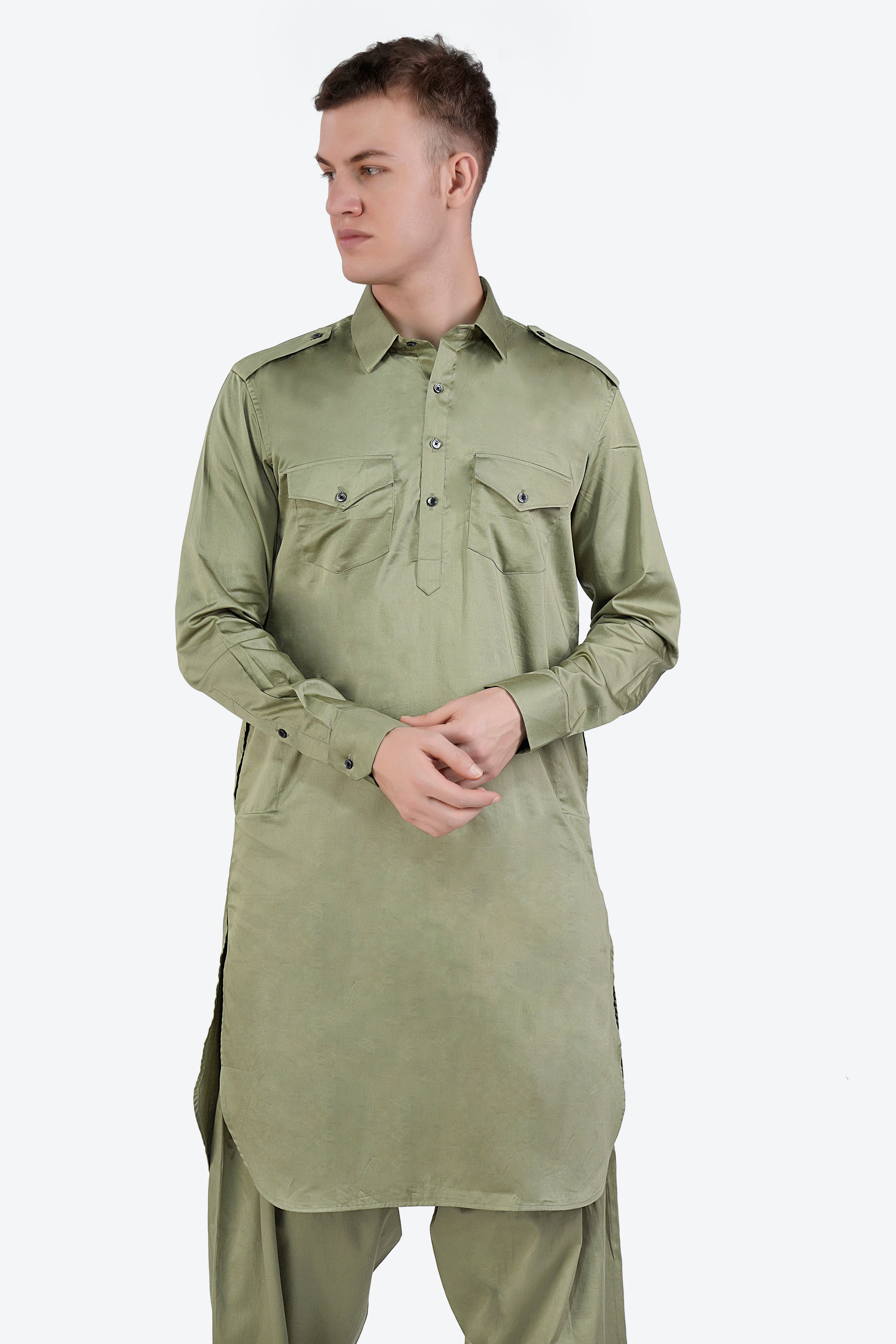 Eagle green Subtle Sheen Super Soft Premium Cotton Pathani Set